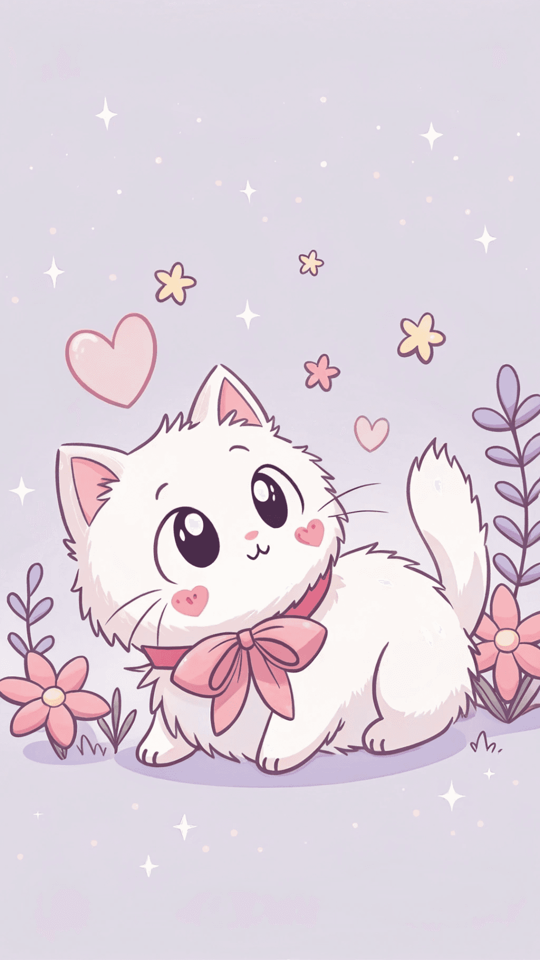 น้องแมวจิบิน่ารักกับโบว์สีชมพู สุดคาวาอี้ วอลเปเปอร์