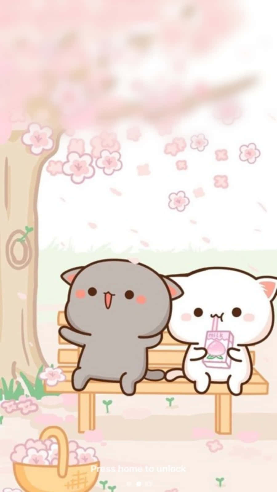 น้องแมวน่ารักสไตล์คาวาอี้สีชมพูในสวนสาธารณะ วอลเปเปอร์
