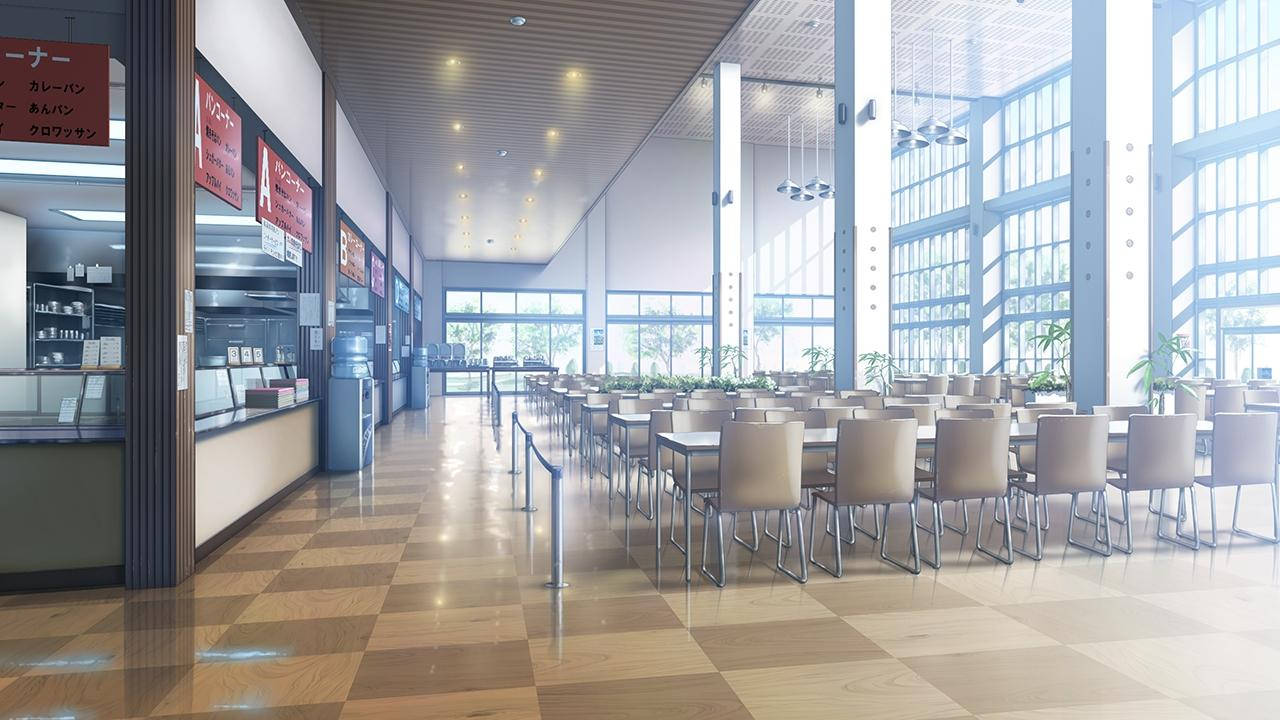 บรรยากาศโรงเรียนอนิเมะ โรงอาหารมหาวิทยาลัย วอลเปเปอร์