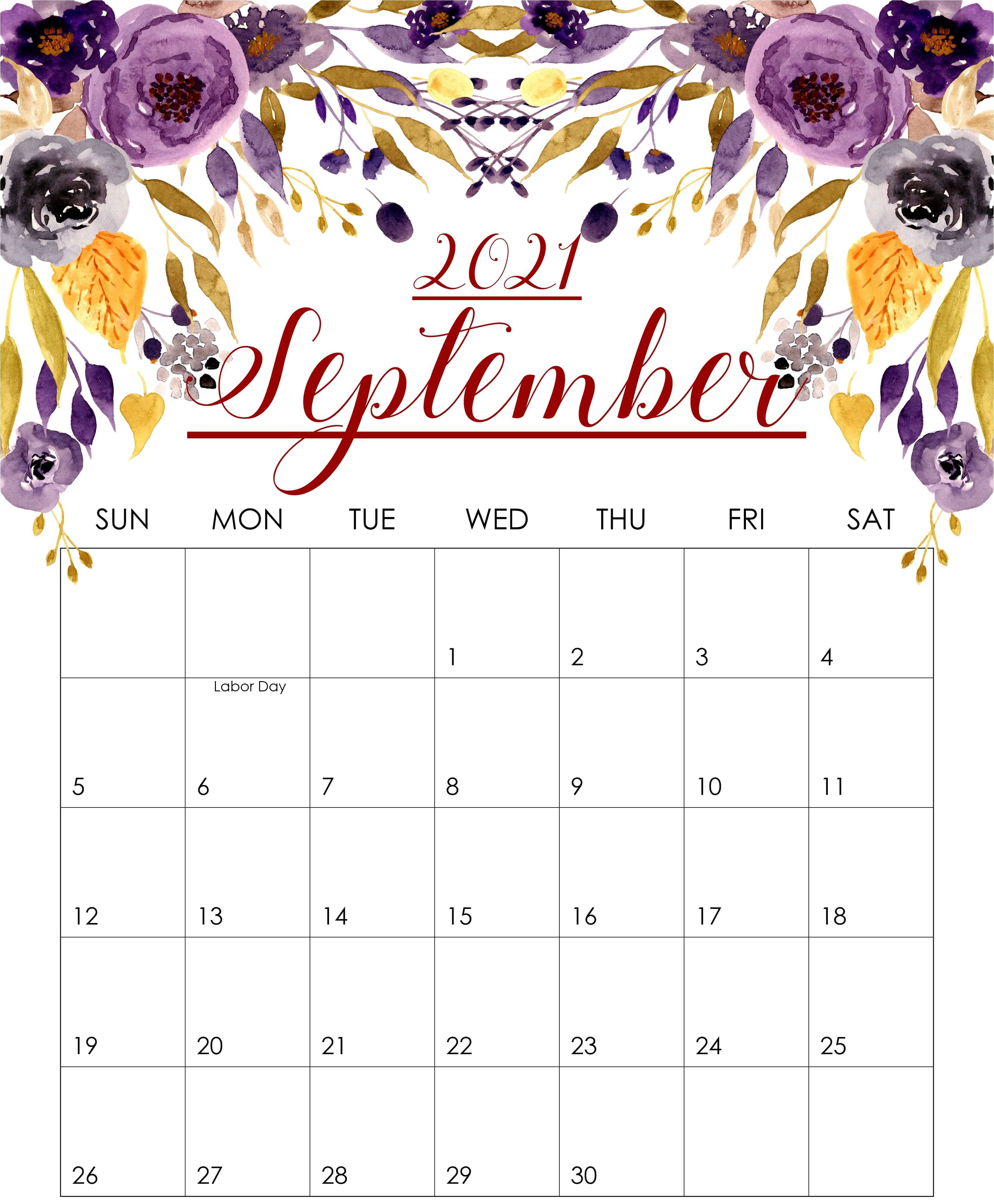 ปฏิทินดอกไม้สีม่วงกันยายน 2021 วอลเปเปอร์