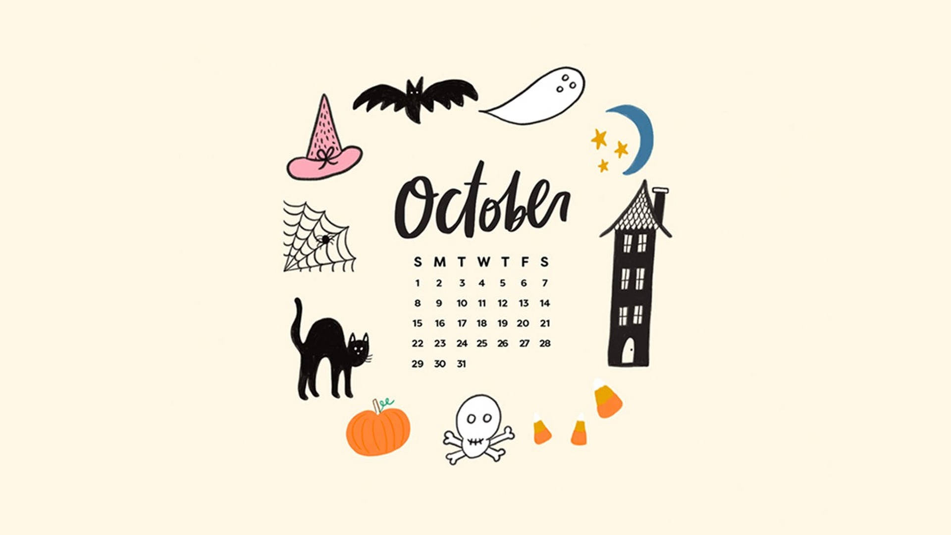 ปฏิทินตุลาคมฮาโลวีนน่ารักๆ วอลเปเปอร์