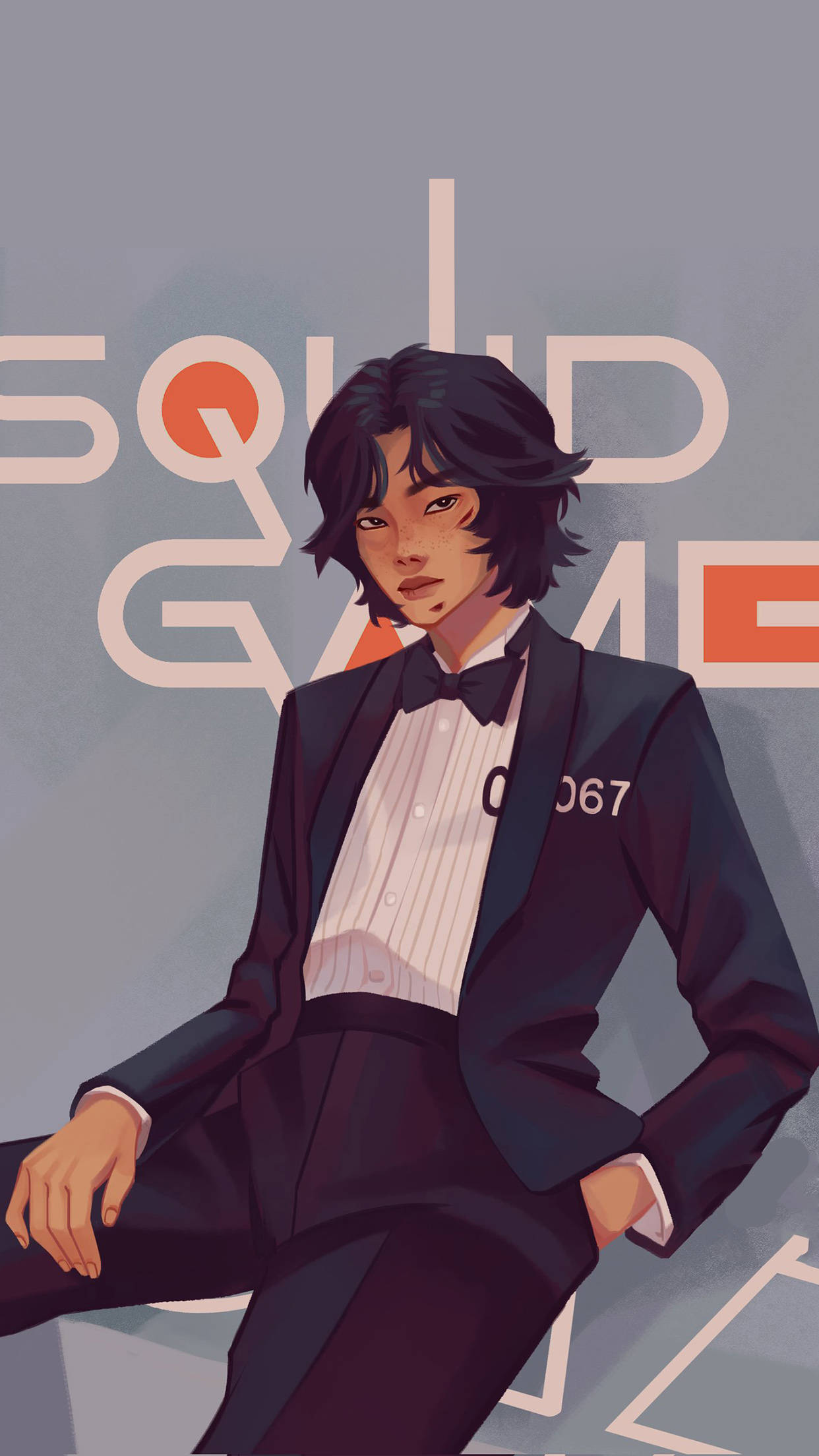 ผู้เล่นชุดทักซิโด้ดำ 067 สควิดเกม วอลเปเปอร์