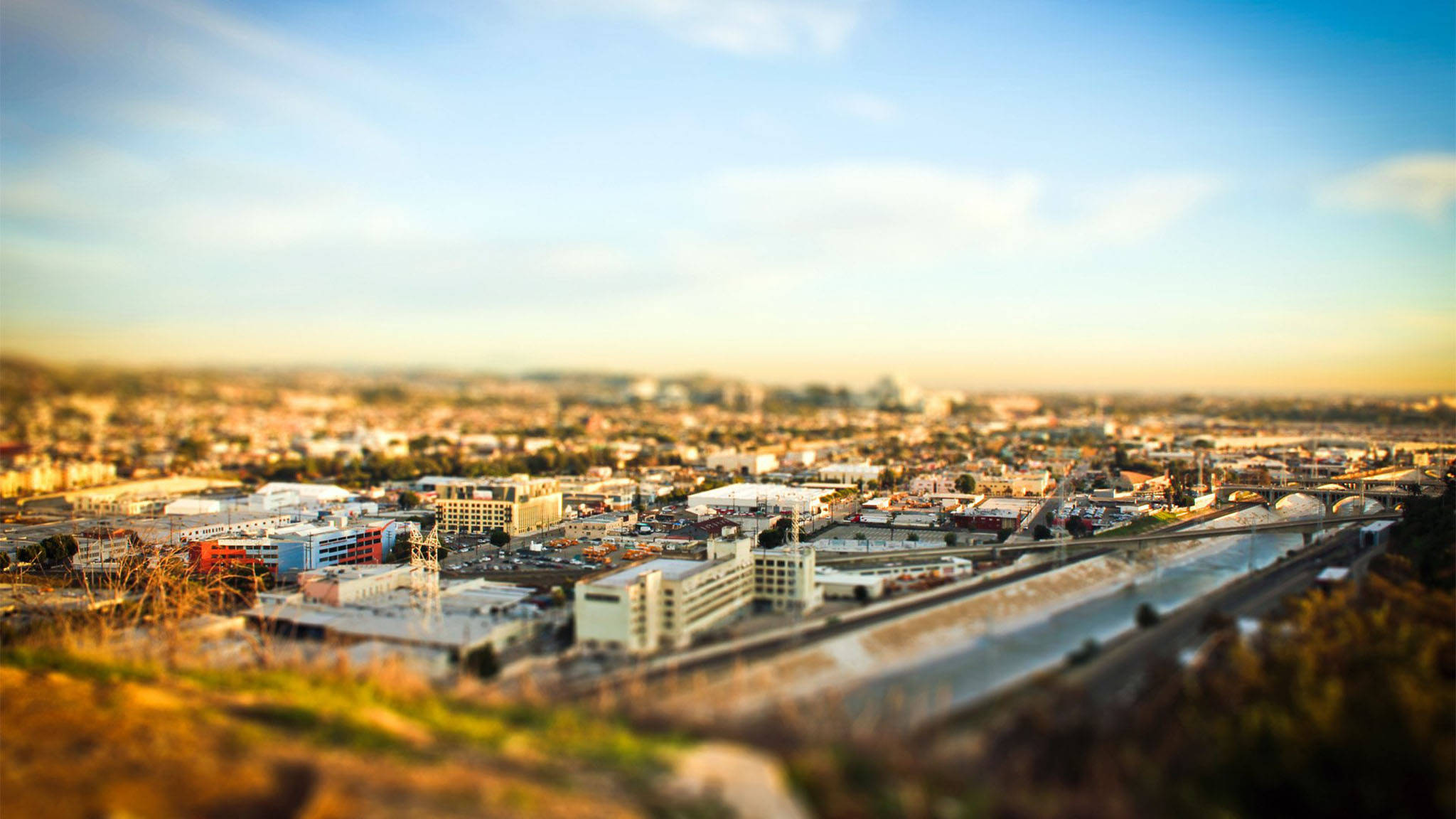 พระอาทิตย์ตกดินลอสแอนเจลิสแบบ Tilt-Shift วอลเปเปอร์