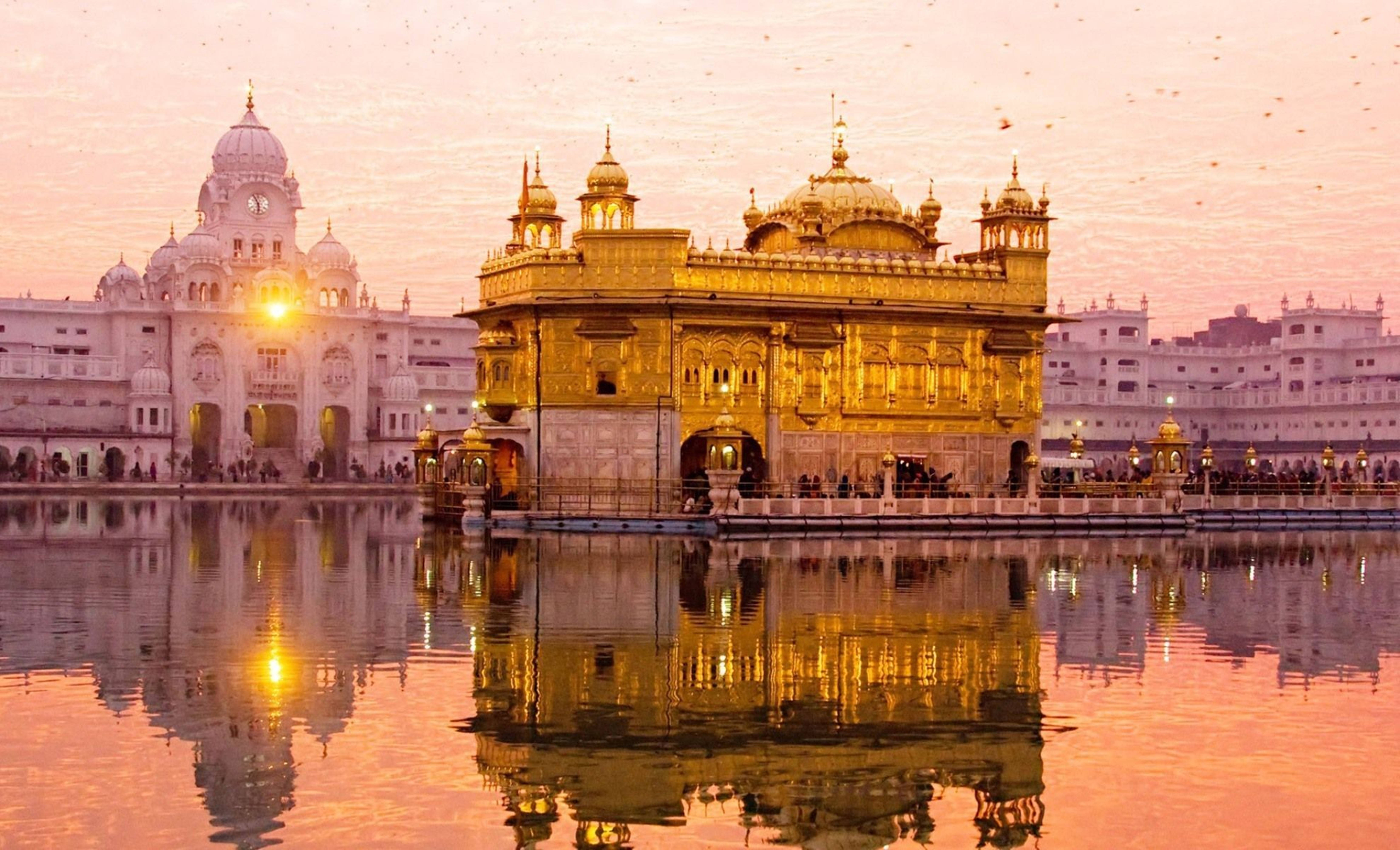 พระอาทิตย์ตกที่วัดทองคำอัมริตสาร์ HD วอลเปเปอร์