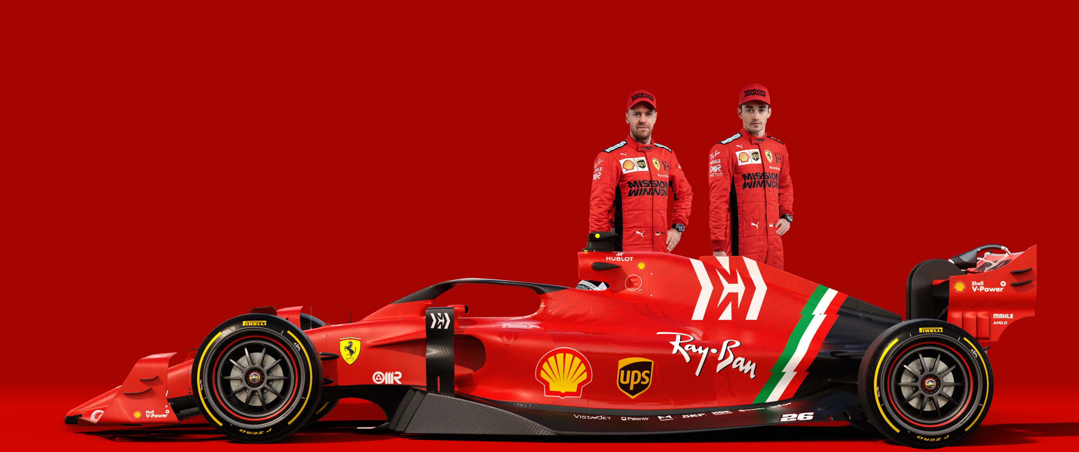 พื้นหลัง Ferrari Scuderia Pilots ขนาด 3440x1440p วอลเปเปอร์