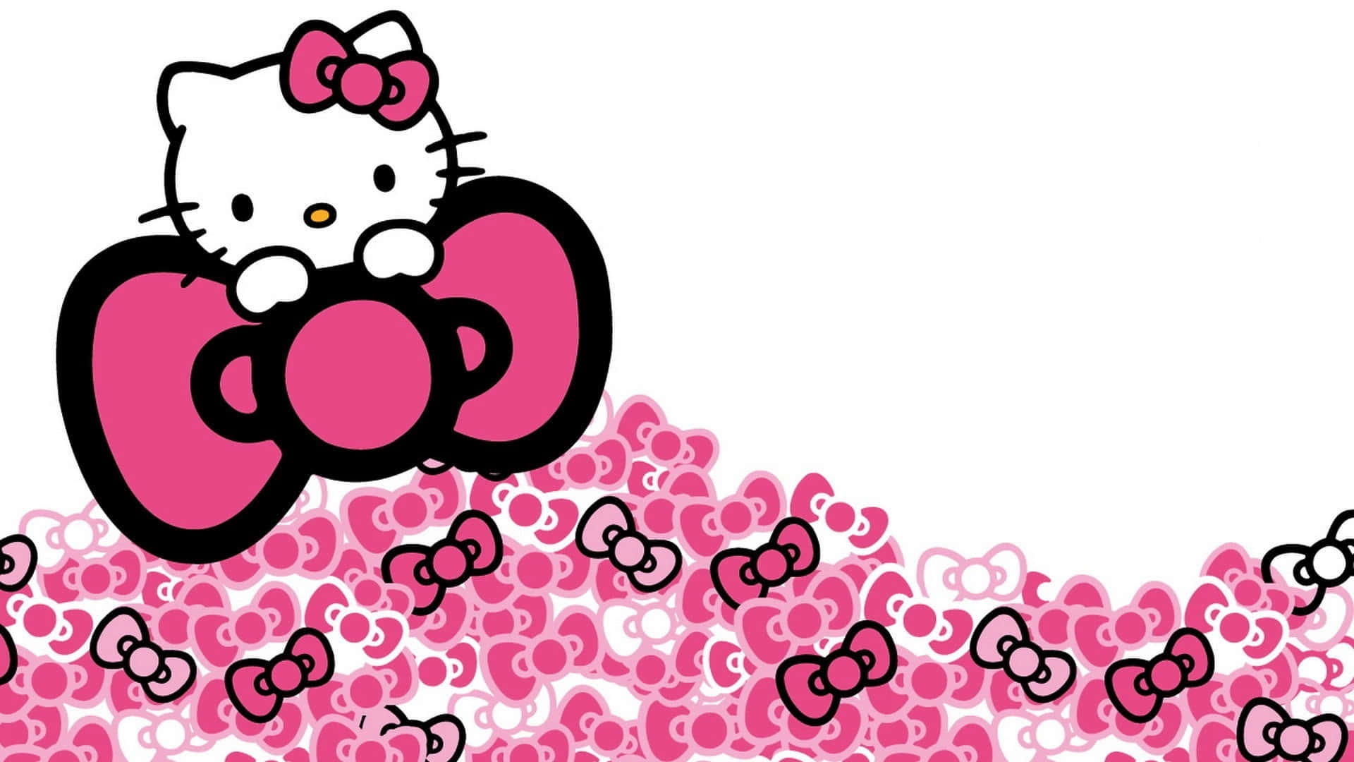 พื้นหลัง Hello Kitty นั่งบนโบว์ วอลเปเปอร์