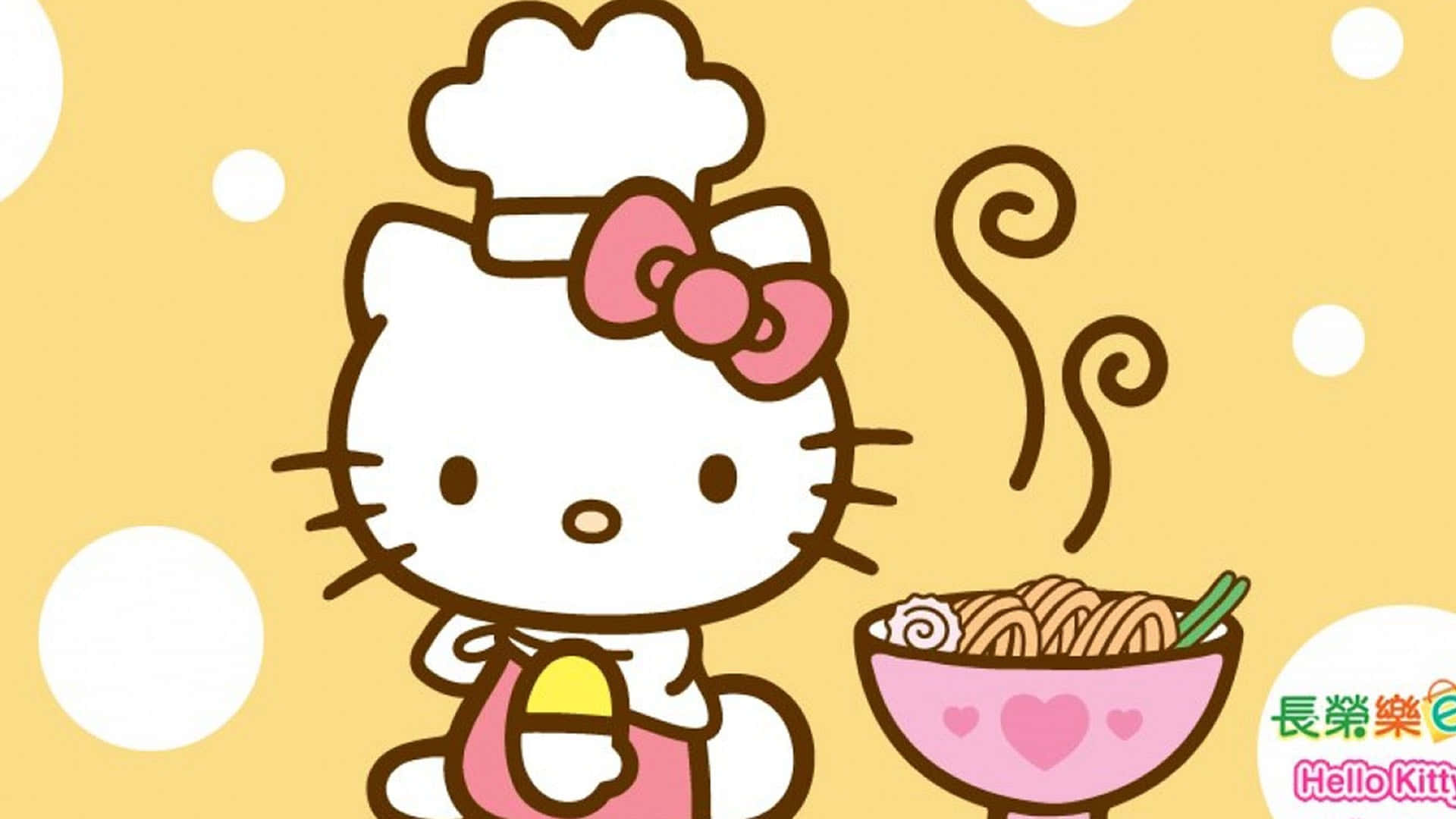 พื้นหลัง Hello Kitty ข้างชามก๋วยเตี๋ยว วอลเปเปอร์