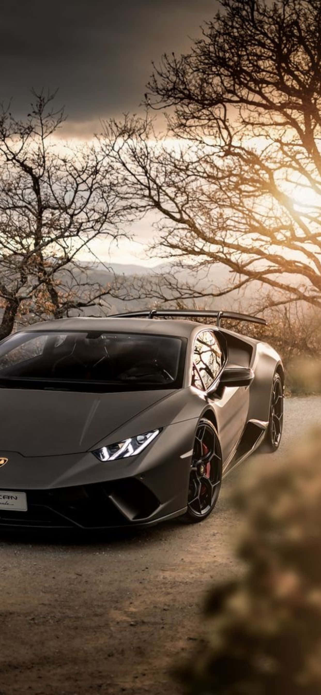 iPhone XS Max พื้นหลัง Lamborghini Huracan สีเทา วอลเปเปอร์
