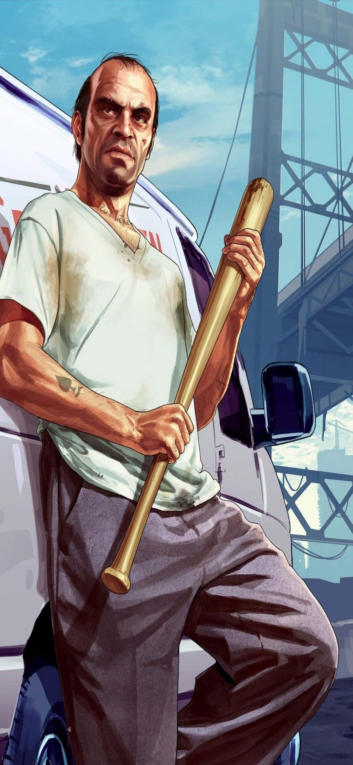 พื้นหลัง iPhone X Grand Theft Auto V Trevor และไม้เบสบอล วอลเปเปอร์
