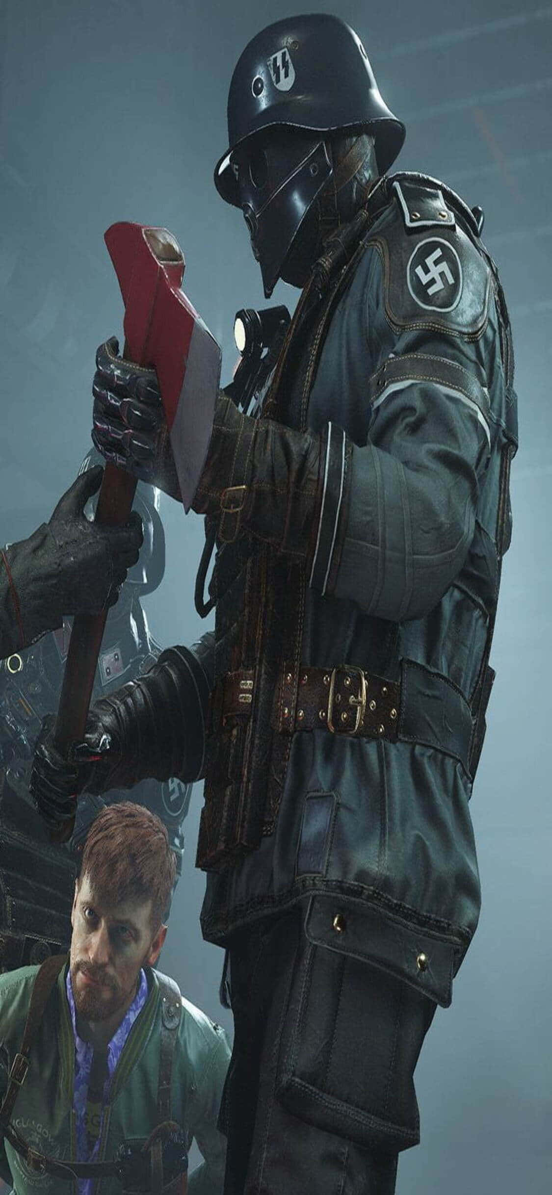 พื้นหลัง iPhone Xs Wolfenstein II ทหารนาซีขวาน วอลเปเปอร์