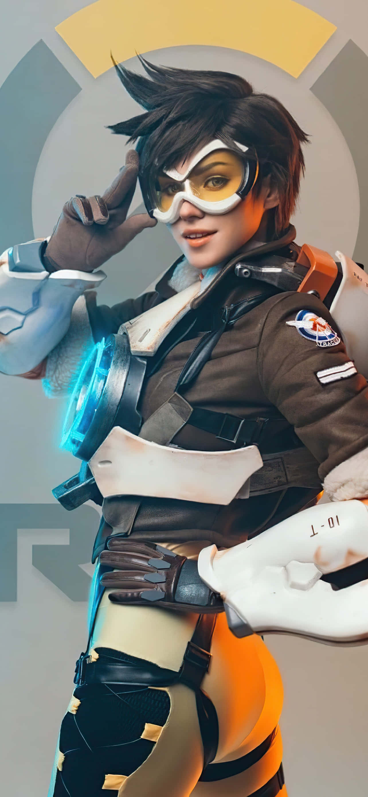 พื้นหลัง iPhone Xs Max Overwatch Tracer หันหน้ามาหน้าจอ วอลเปเปอร์