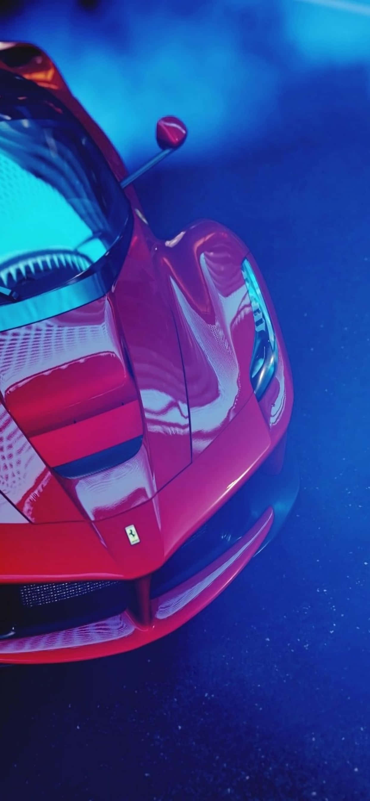 พื้นหลัง iPhone Xs Max Ferrari สีแดงเงาเคลือบด้วยควันสีน้ำเงิน วอลเปเปอร์