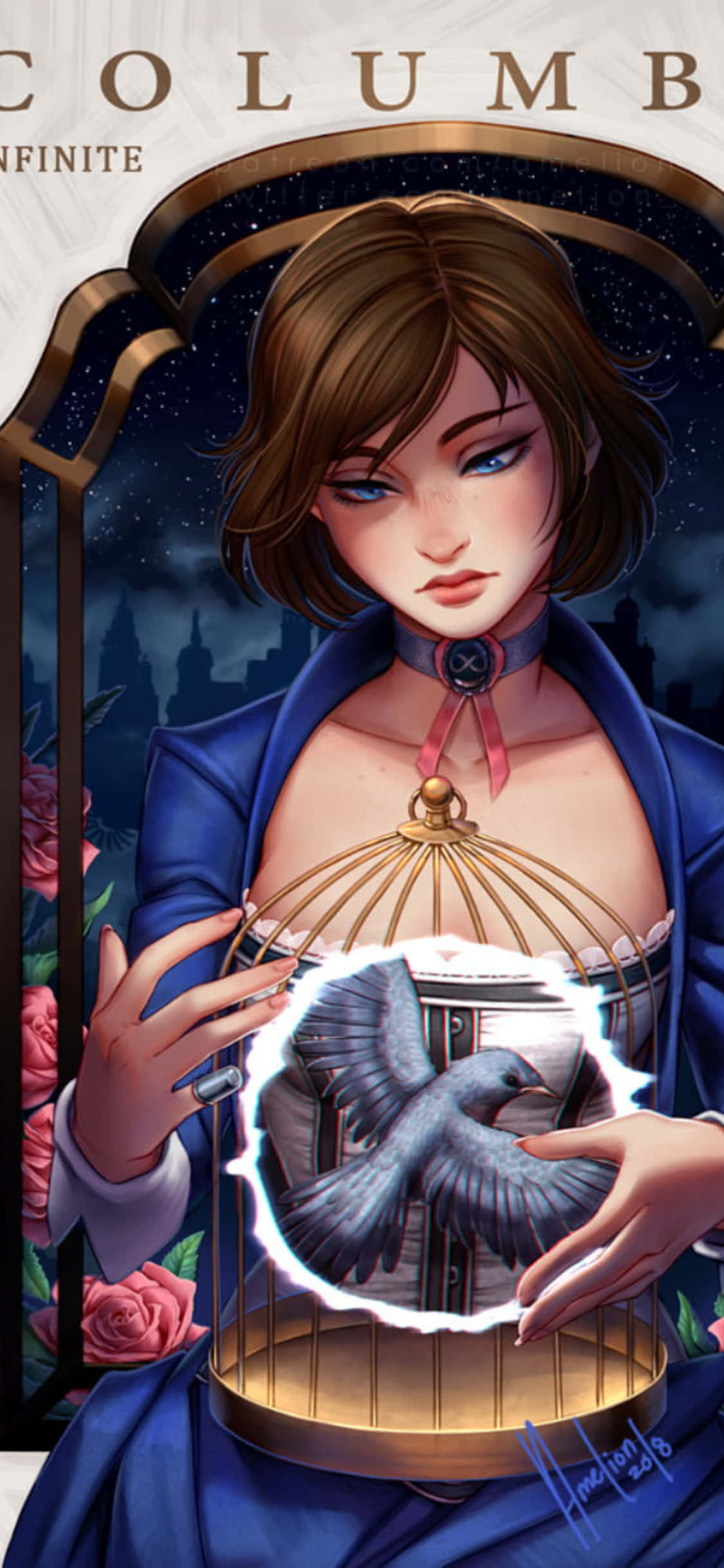 พื้นหลัง iPhone X Bioshock Infinite ภาพวาดแฟนอาร์ต Elizabeth กับนก วอลเปเปอร์