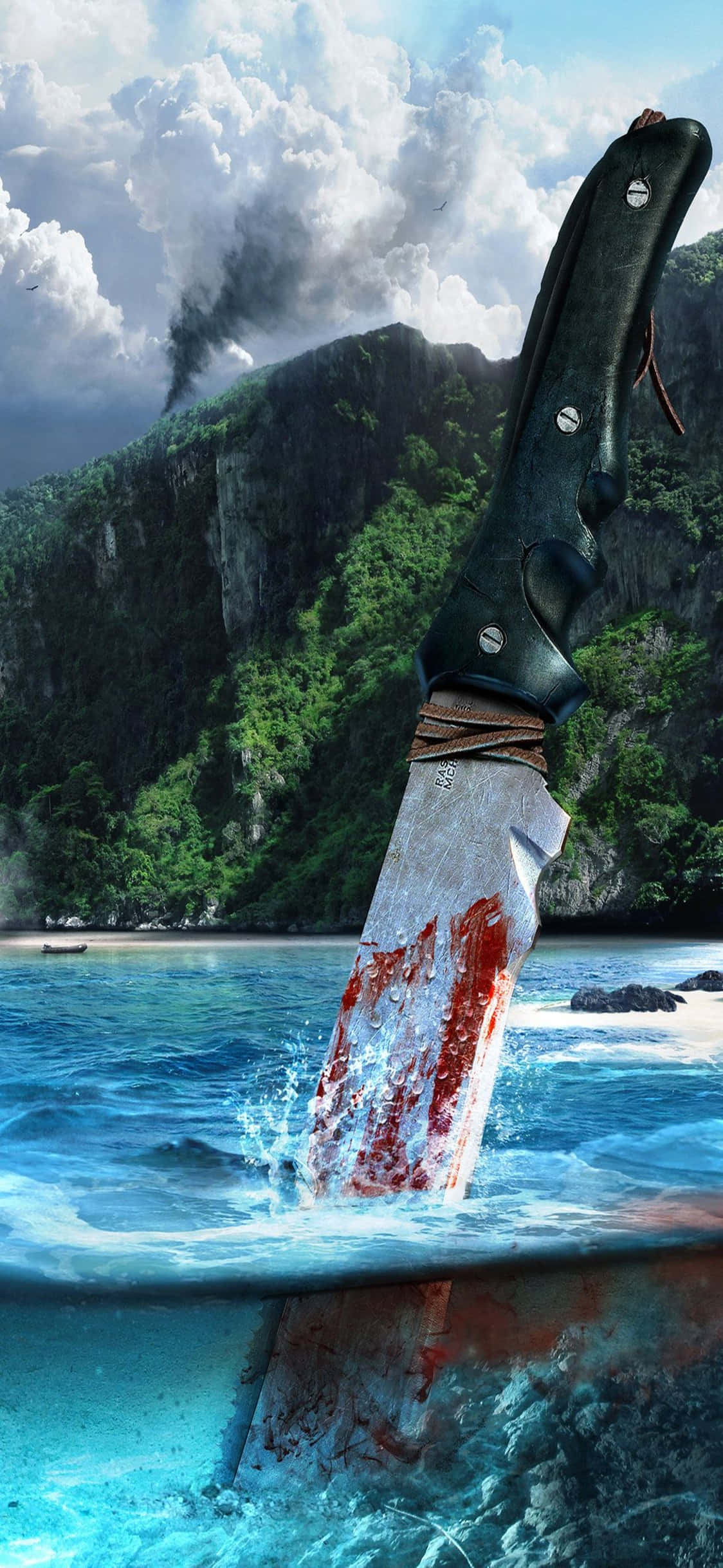 พื้นหลัง iPhone X Far Cry 3 มีดเปื้อนเลือด วอลเปเปอร์
