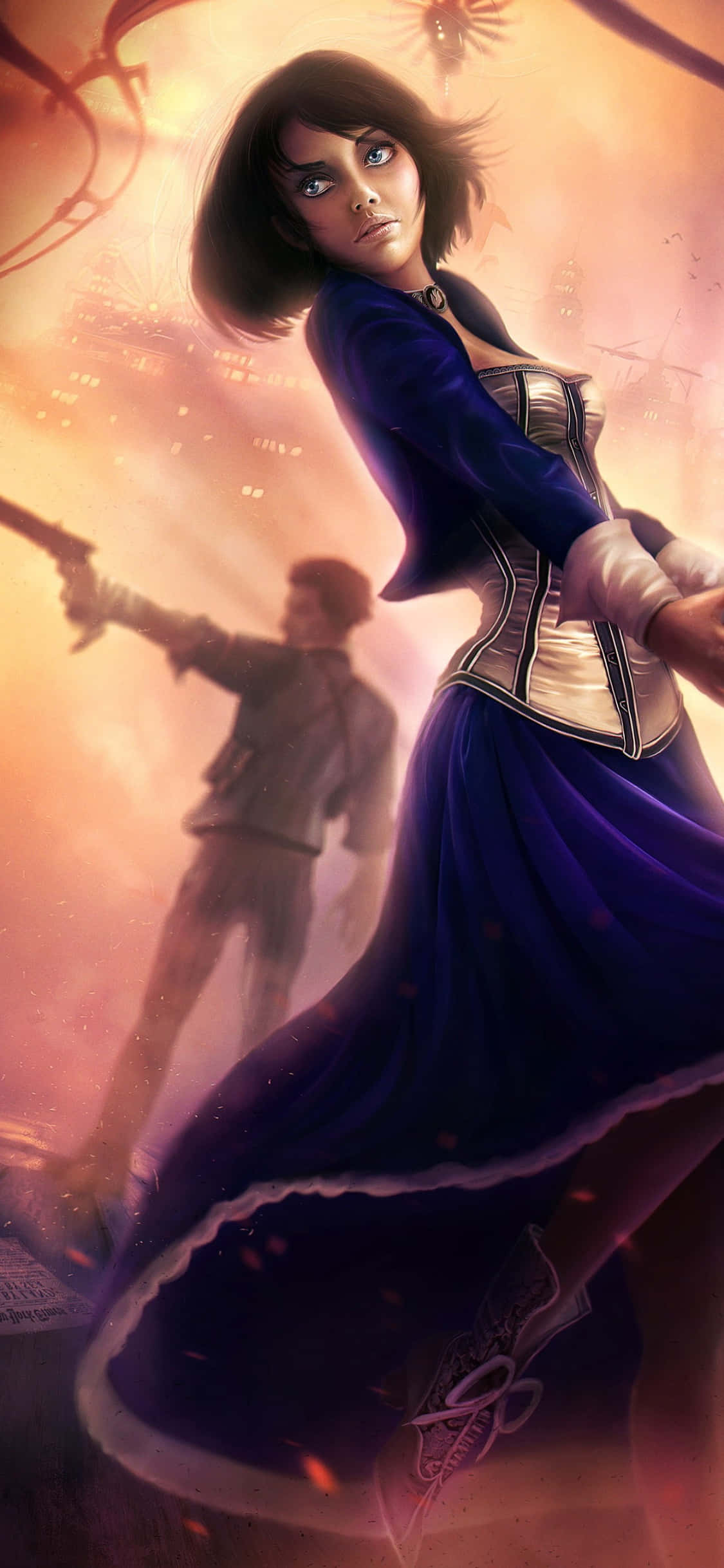 พื้นหลัง iPhone X Bioshock Infinite ภาพแฟนอาร์ต Booker และ Elizabeth วอลเปเปอร์