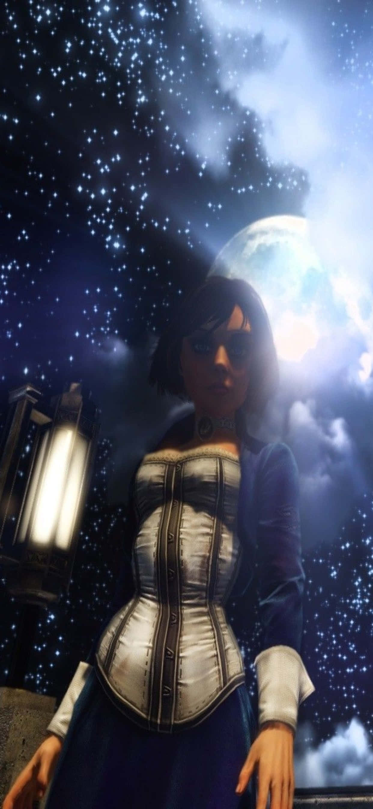 พื้นหลัง iPhone Xs Max Bioshock Infinite ดวงจันทร์และดวงดาว วอลเปเปอร์