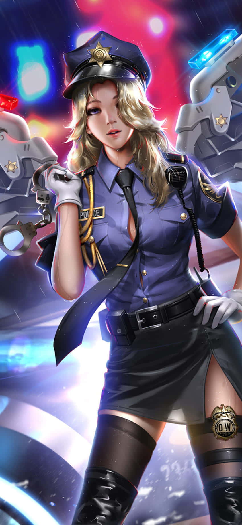 พื้นหลัง Mercy ชุดตำรวจสำหรับ iPhone XS จาก Overwatch วอลเปเปอร์