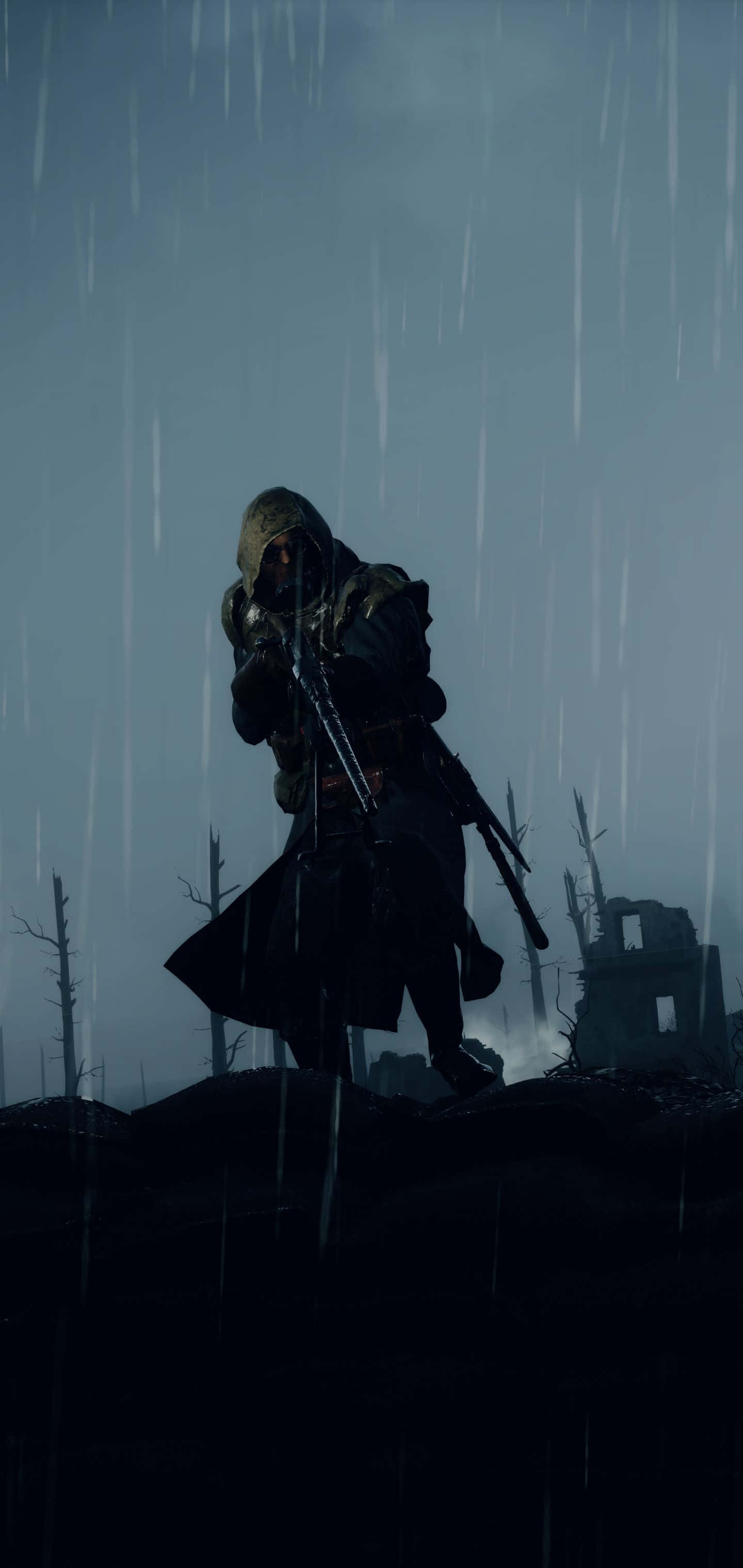 Pixel 3xl Battlefield 1 พื้นหลัง ทหารสวมฮู้ดกลางสายฝน วอลเปเปอร์