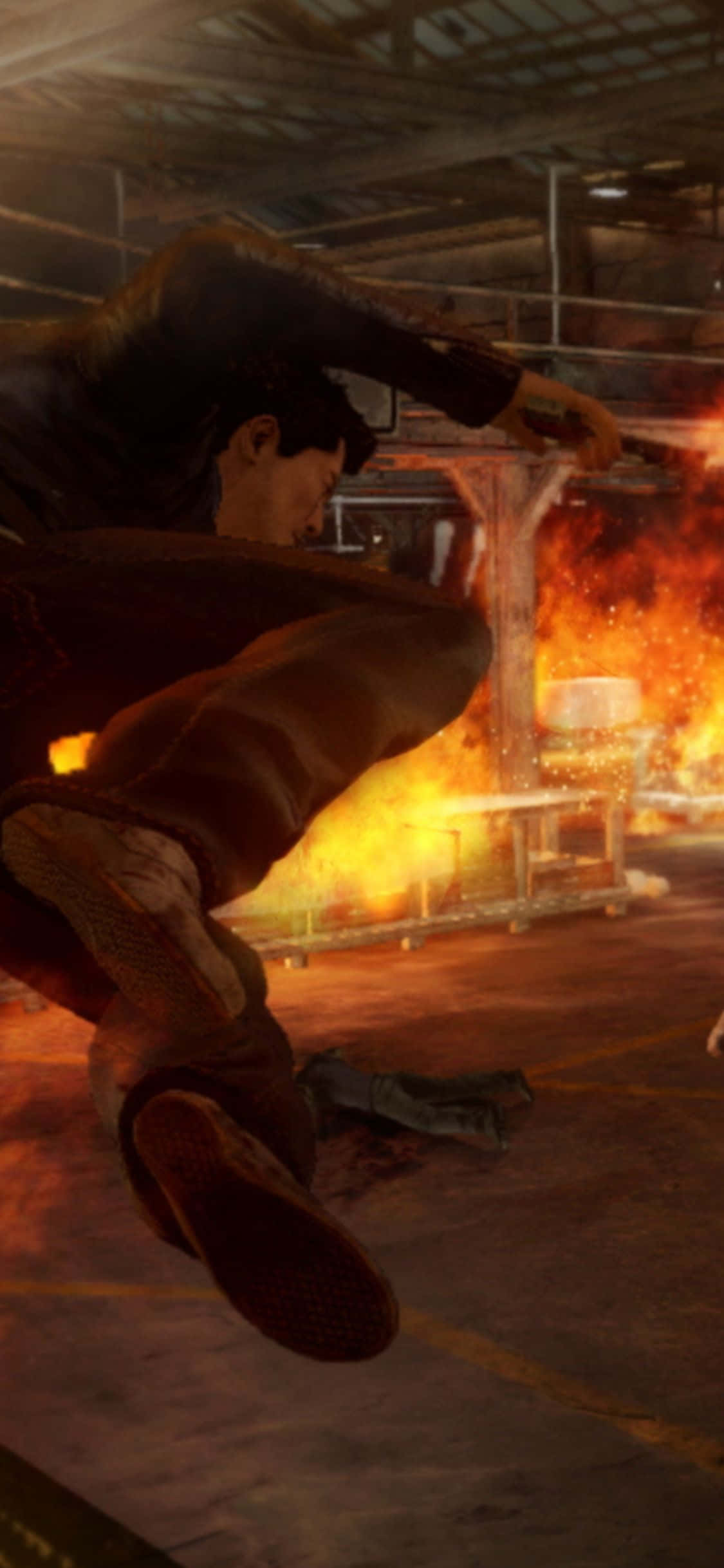พื้นหลังคลังสินค้าเกม Sleeping Dogs ภารกิจ Payback สำหรับ iPhone XS วอลเปเปอร์
