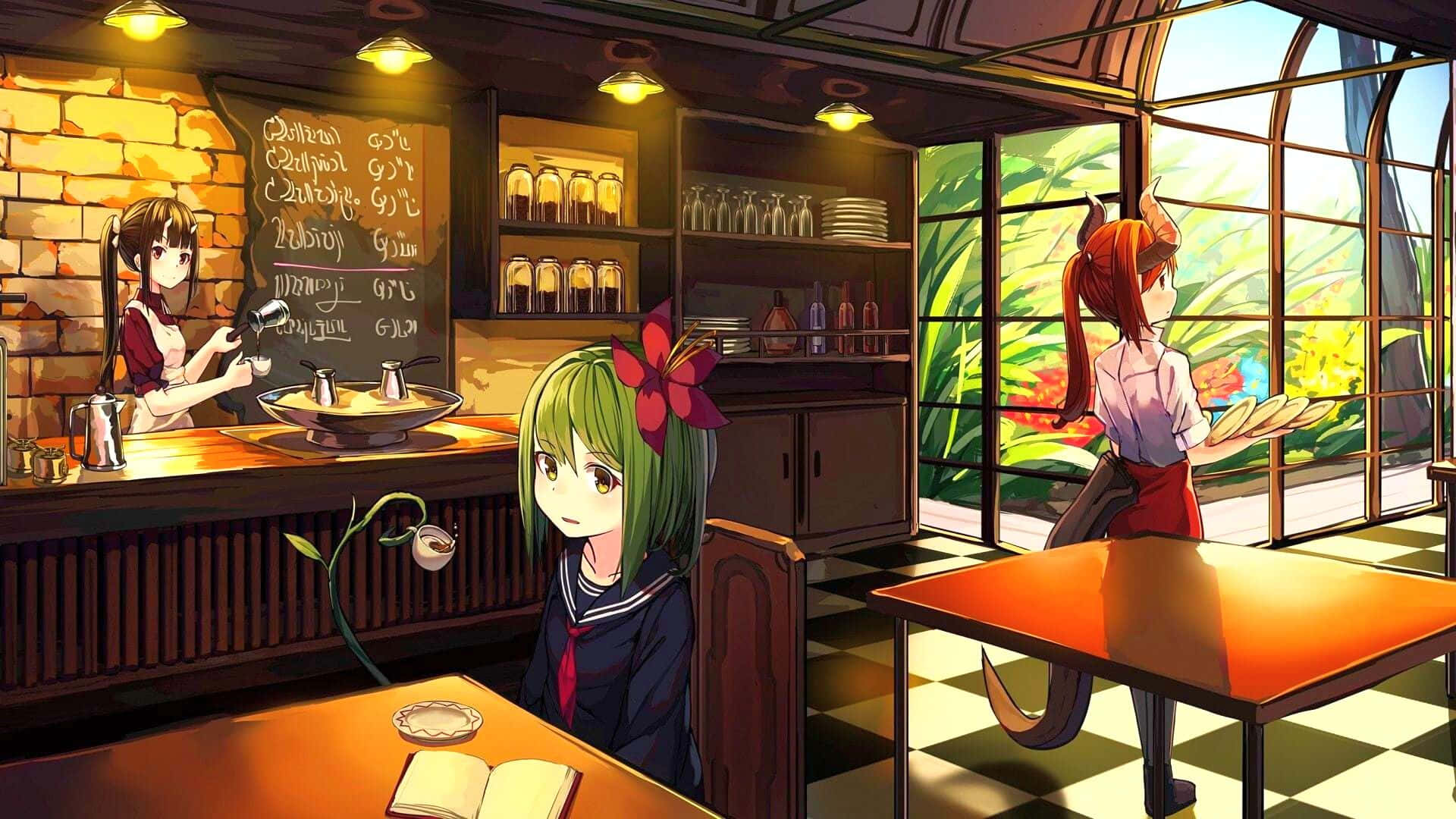 พื้นหลังร้านกาแฟอนิเมะนักเรียน วอลเปเปอร์