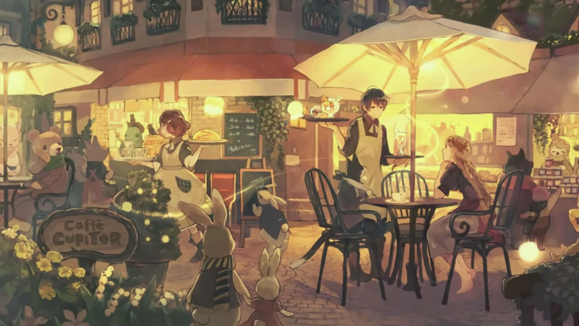 พื้นหลังร้านคาเฟ่เปิดโล่งสไตล์อนิเมะ วอลเปเปอร์