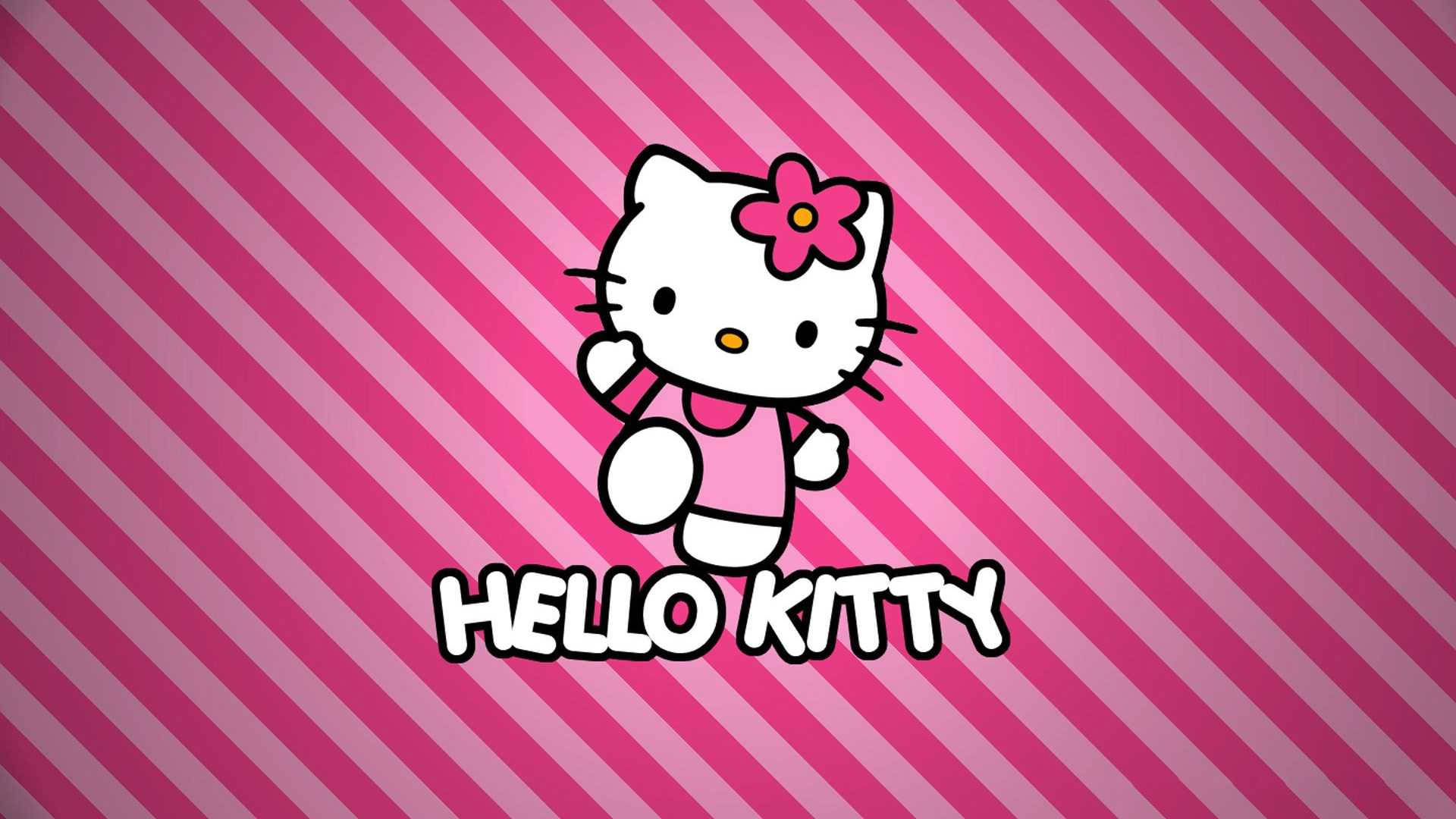 พื้นหลังลายทางสีชมพู Hello Kitty สำหรับเดสก์ท็อป Sanrio วอลเปเปอร์