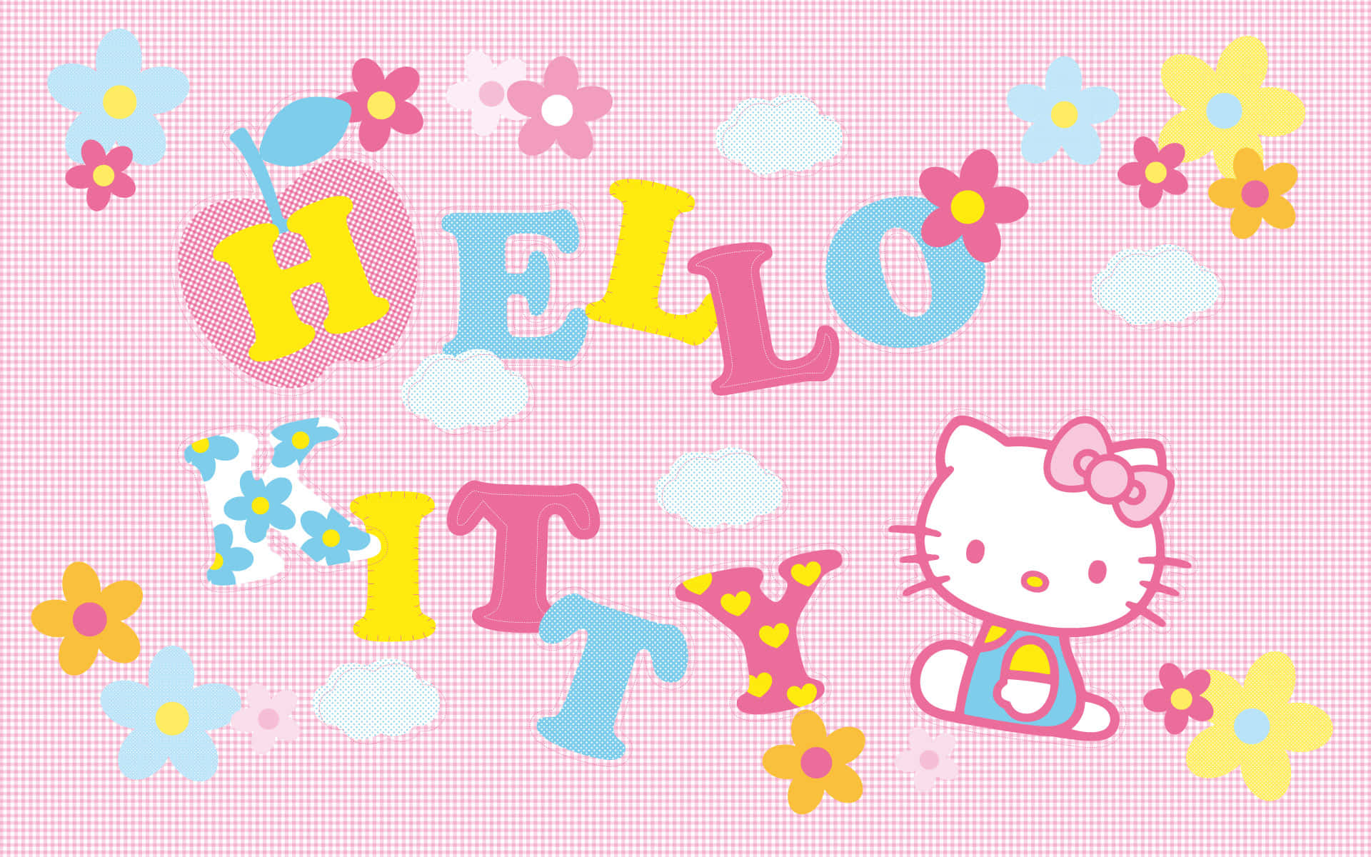 พื้นหลังสุนทรียะดอกไม้สีชมพู Hello Kitty วอลเปเปอร์