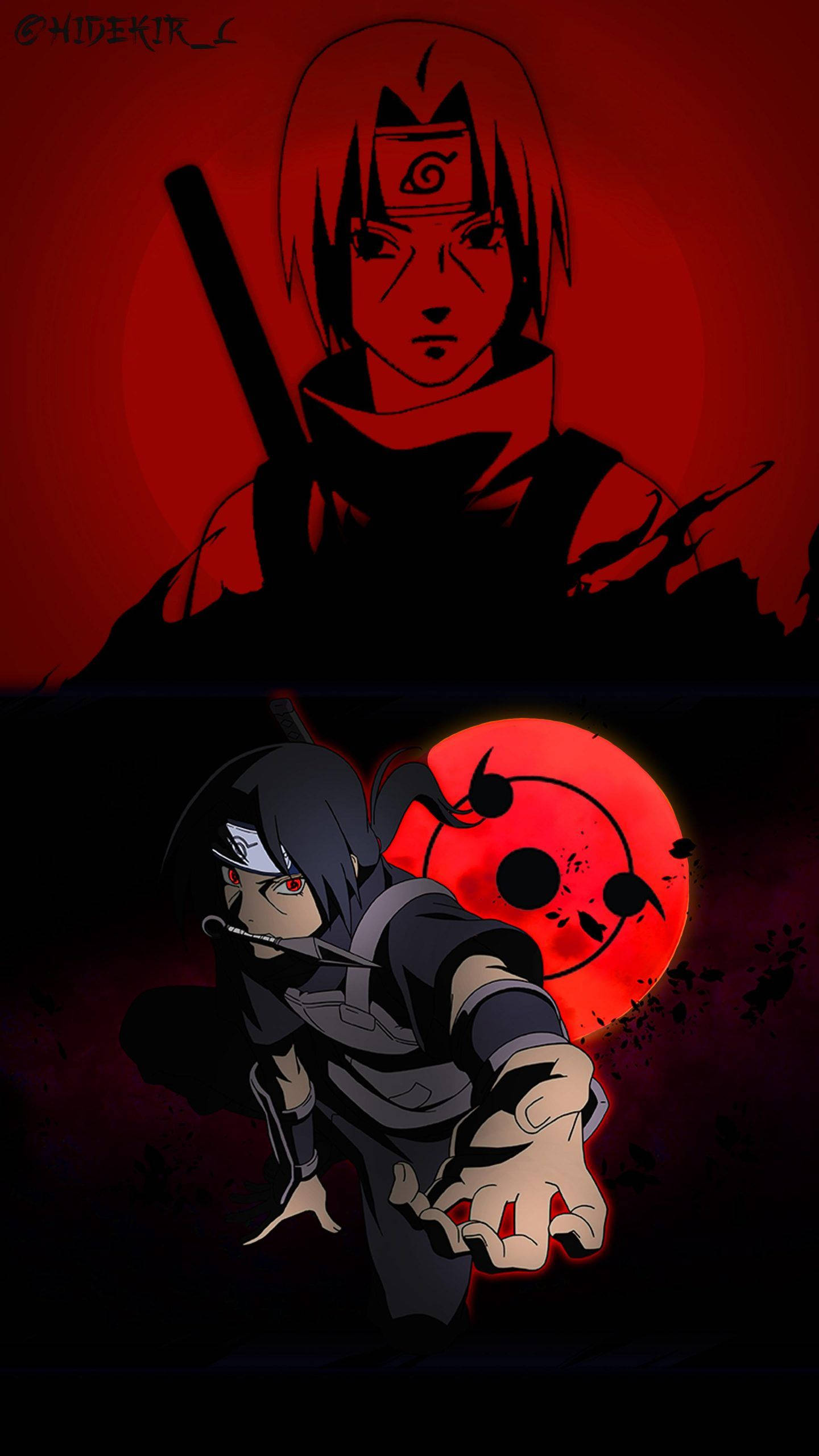 พื้นหลังโทรศัพท์อิทาจิ Sharingan สีแดง วอลเปเปอร์