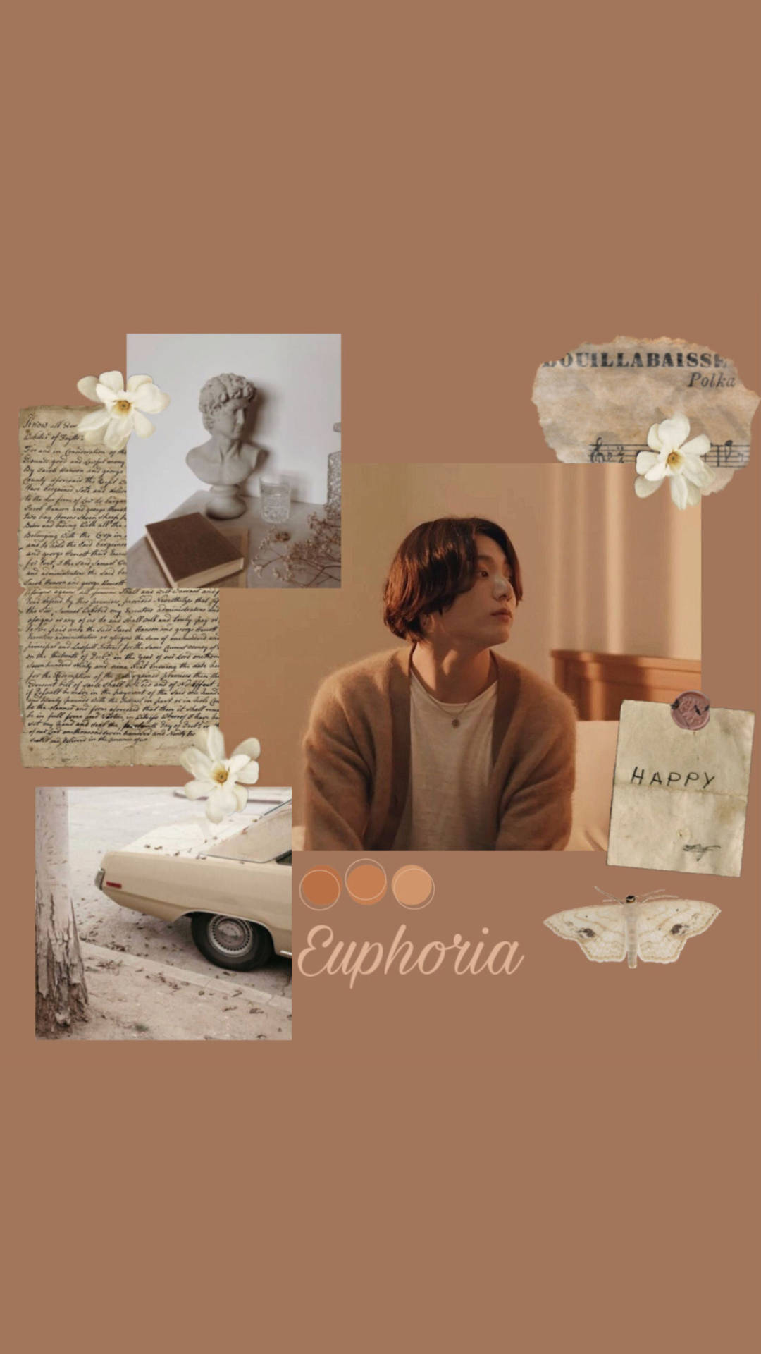 วอลเปเปอร์คอลลาจสไตล์สวยงามโทนสีเบจของจองกุก BTS — สีเบจ สุนทรียภาพ GIF วอลเปเปอร์