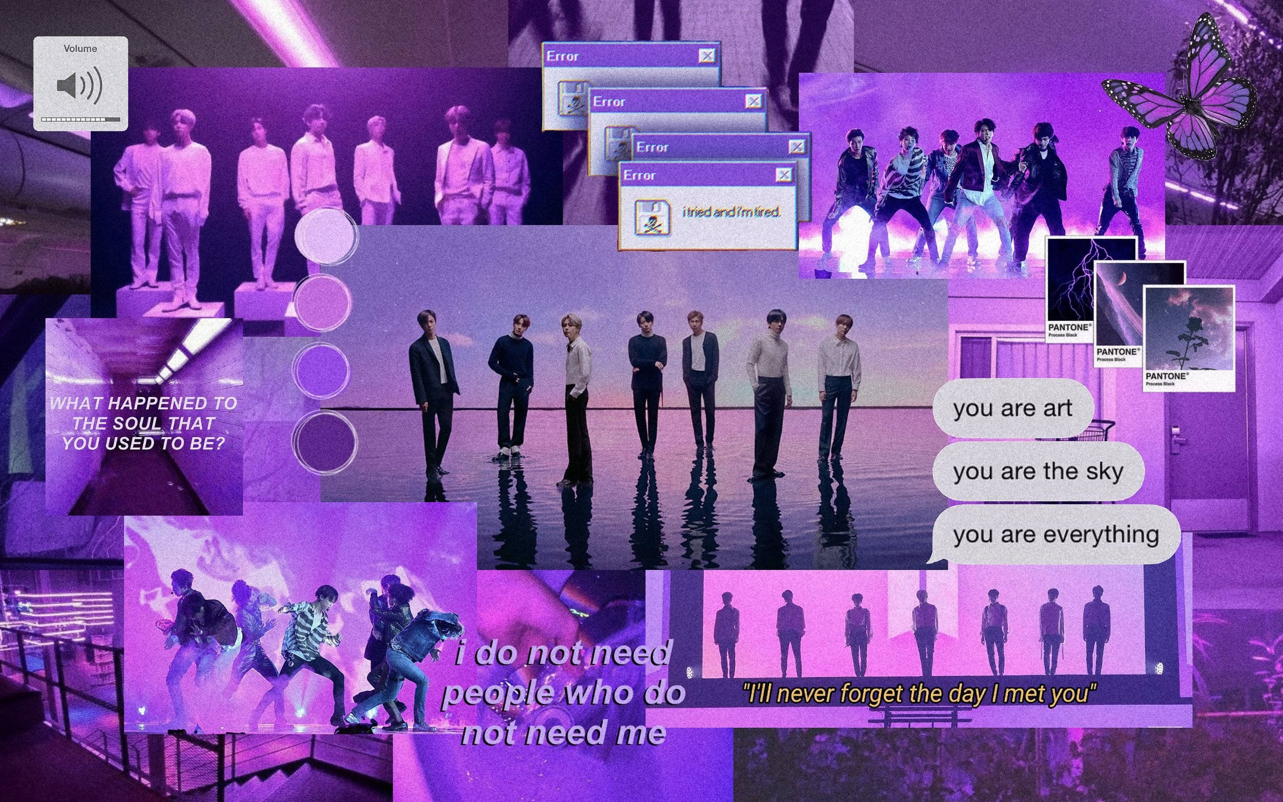 ภาพคอลลาจสไตล์สวยงามสีม่วงของ BTS วอลเปเปอร์
