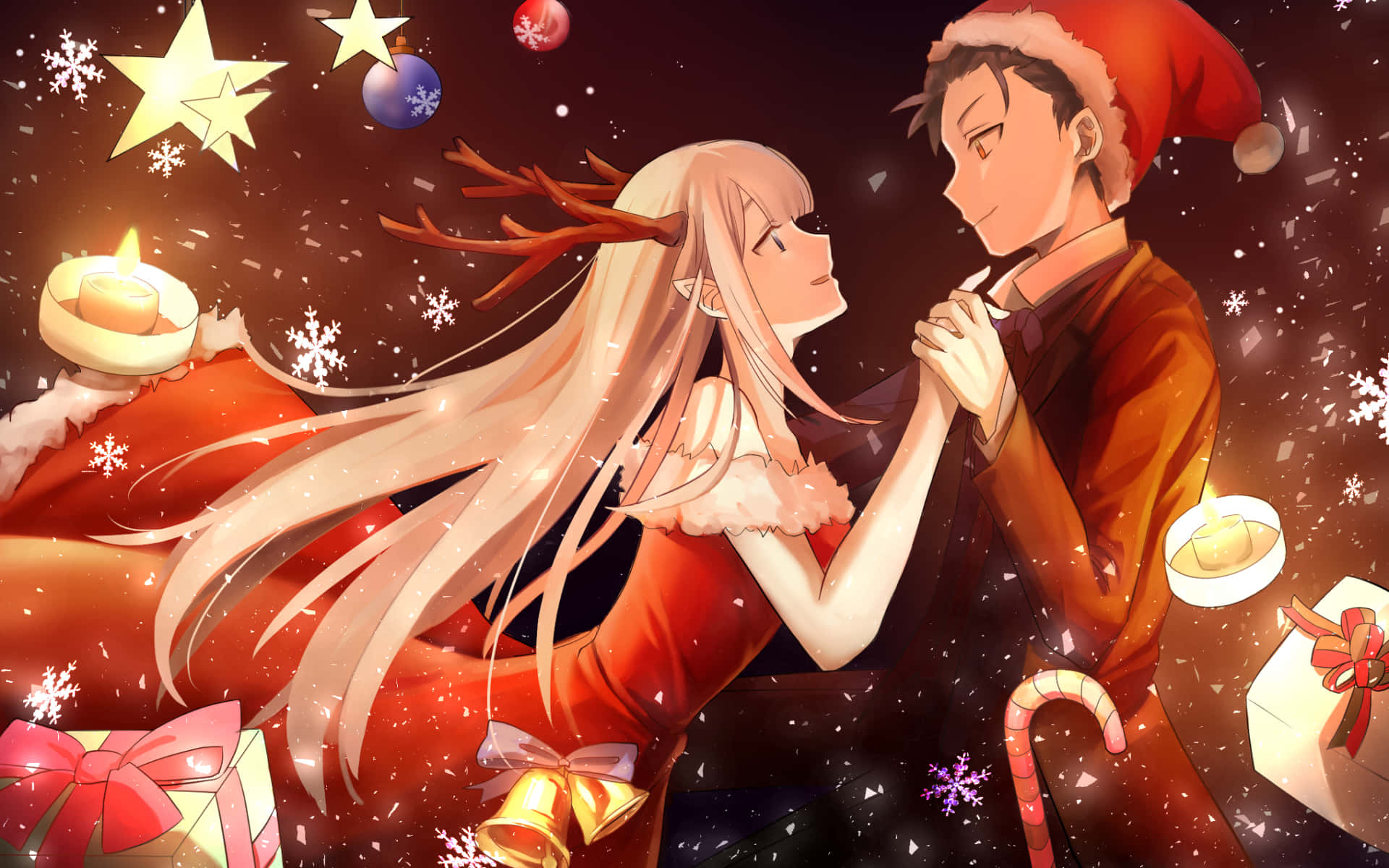 ภาพคู่คริสต์มาสจากอนิเมะ Re: Zero วอลเปเปอร์