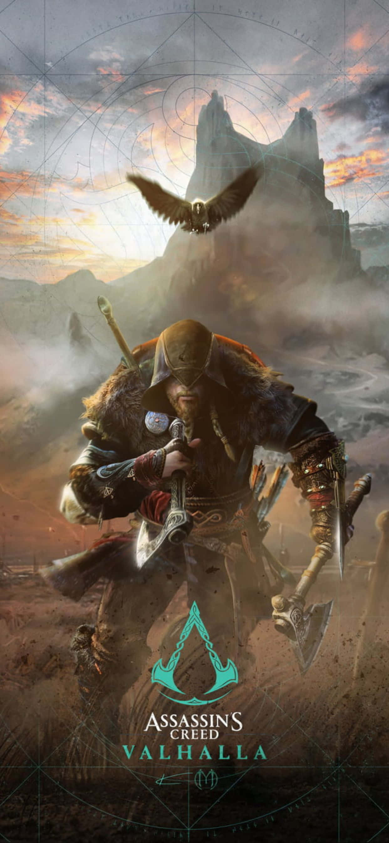 พื้นหลัง iPhone Xs Max Assassin's Creed Valhalla งานศิลปะเกมสวมบทบาทแอคชั่น วอลเปเปอร์