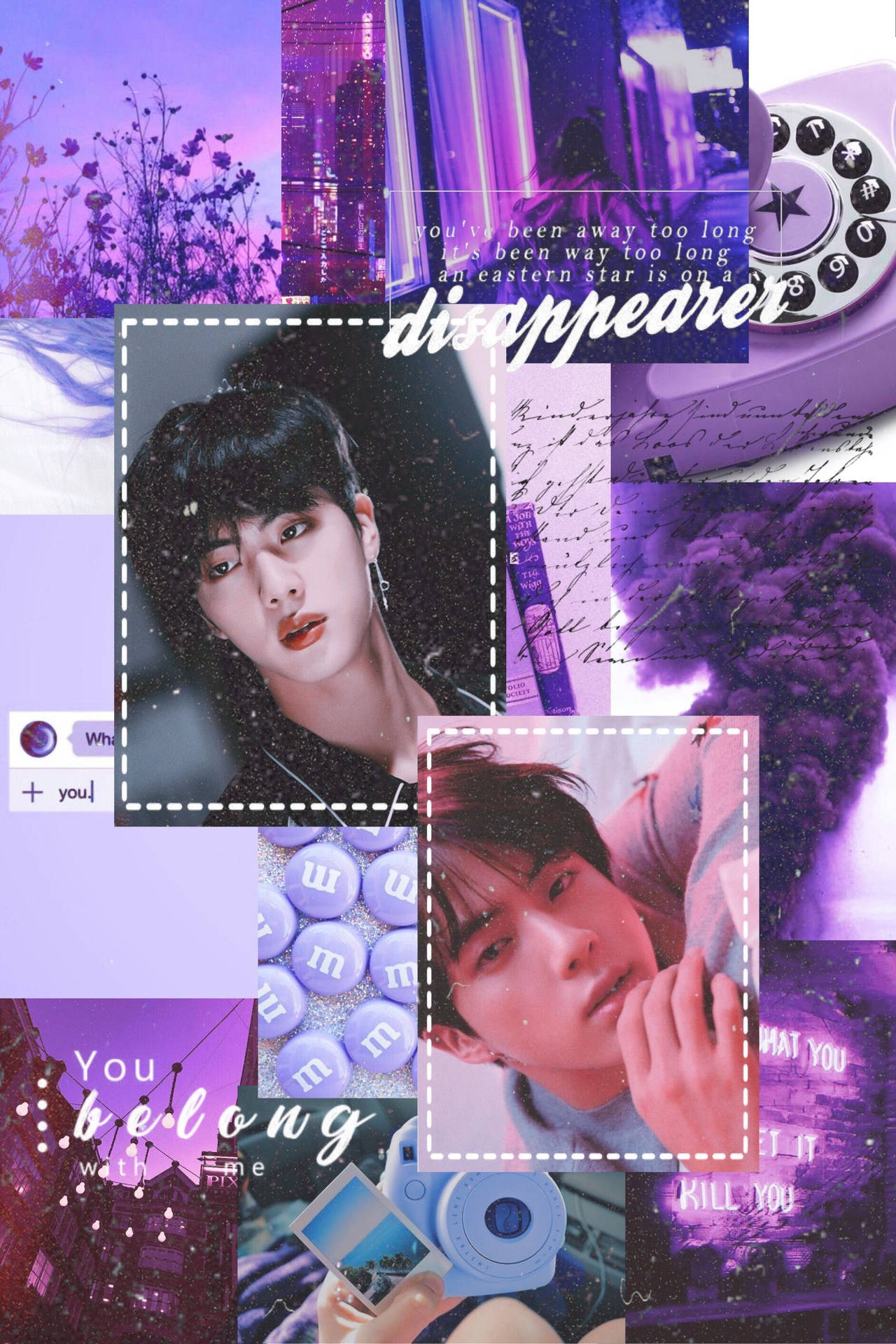 ภาพตัดต่อสไตล์เอสเธติกสีม่วงของ Jin BTS — สีม่วงสวยงาม GIF วอลเปเปอร์