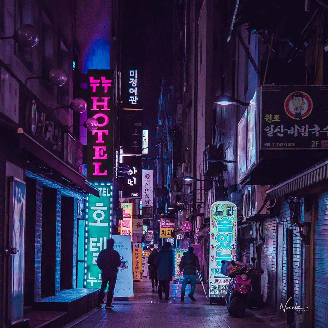 ภาพถนนนีออนสไตล์ดาร์ก aesthetic วอลเปเปอร์