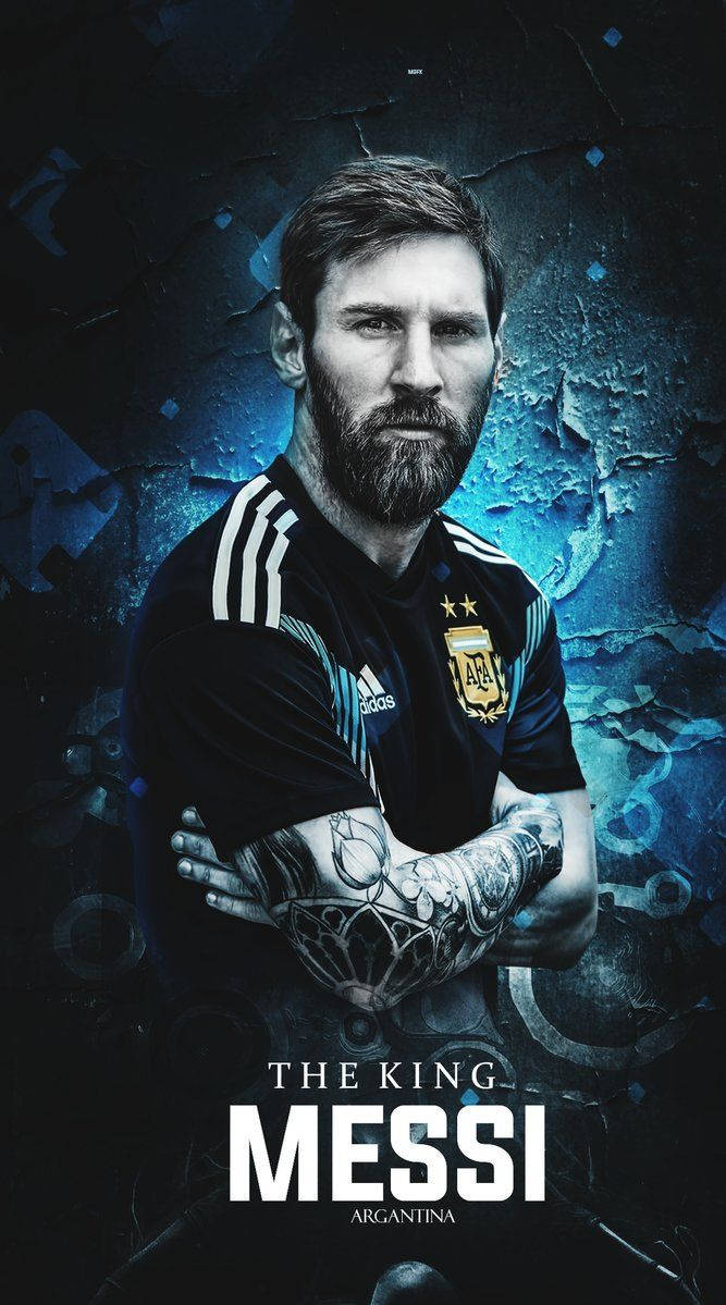 วอลเปเปอร์ลิโอเนล เมสซี่ พร้อมข้อความ "The King Messi Argentina" — เมสซี วอลเปเปอร์