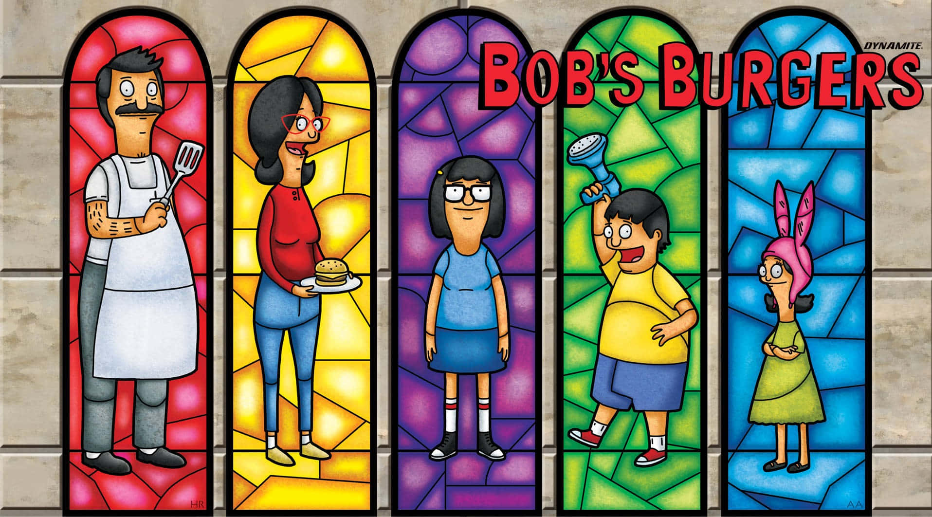 ภาพพื้นหลังงานศิลปะหน้าต่างกระจกสี Bob's Burgers วอลเปเปอร์
