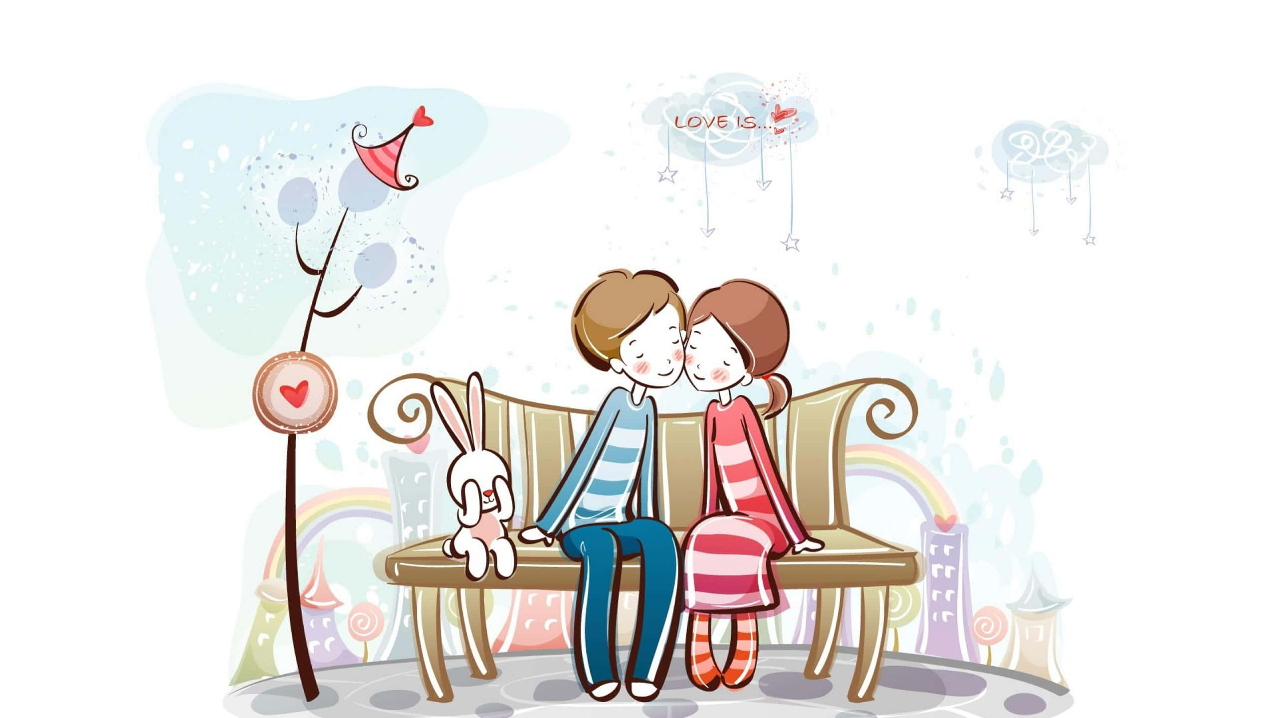 ภาพวาดคู่รักน่ารักความสัมพันธ์ วอลเปเปอร์