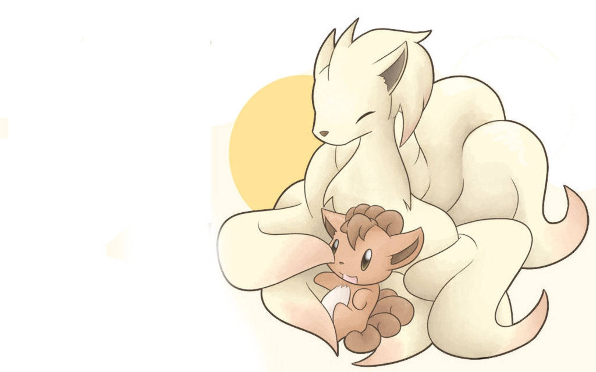 ภาพวาดง่ายๆของ Ninetales และ Vulpix วอลเปเปอร์