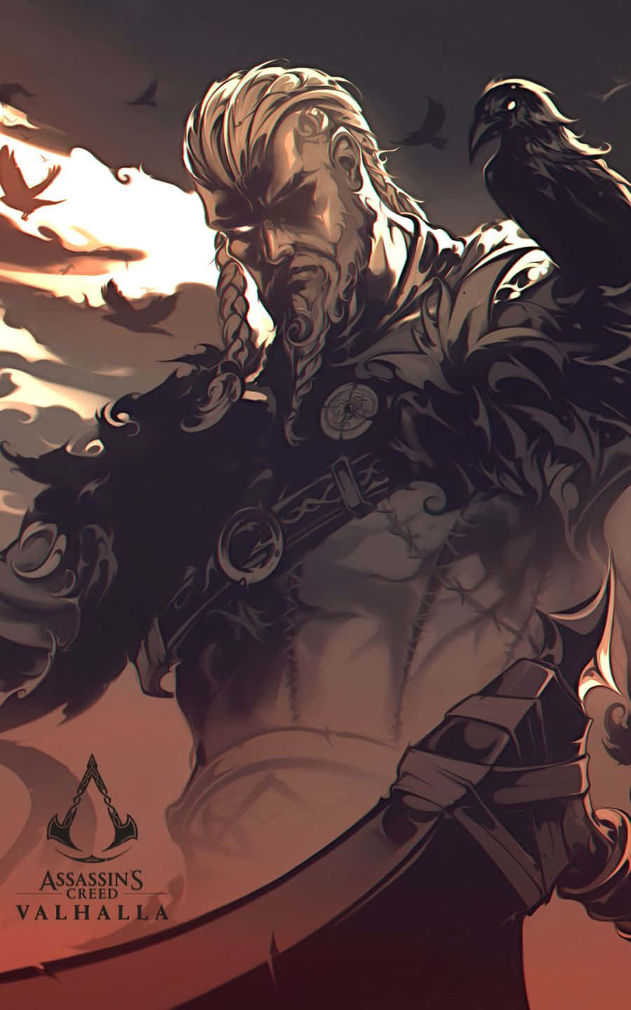 ภาพวาดดิจิทัล Eivor 1440p พื้นหลัง Assassin's Creed Valhalla วอลเปเปอร์