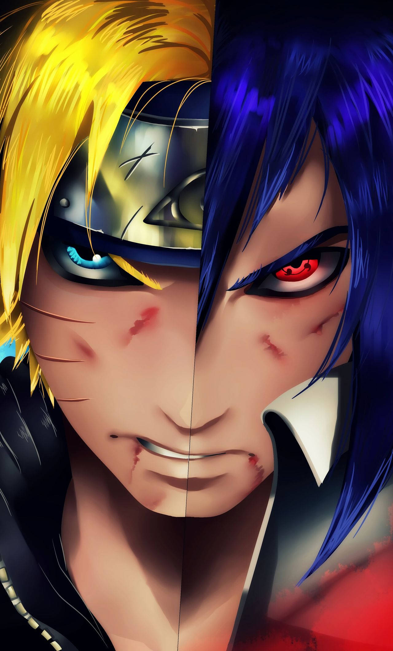 ภาพวาดดิจิทัล Sasuke Naruto ครึ่งหน้าสำหรับ iPhone วอลเปเปอร์