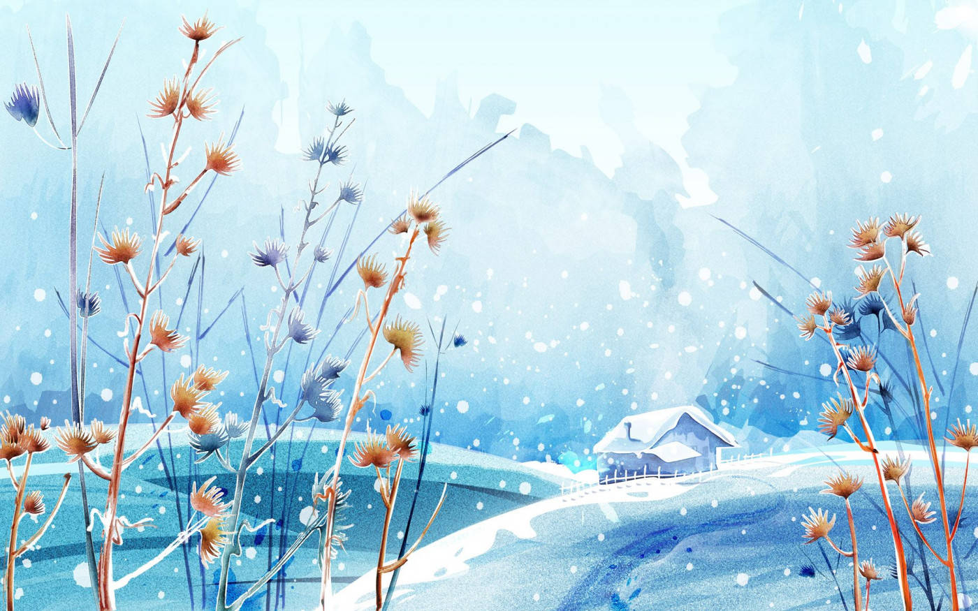 ภาพวาดดิจิทัลฉากฤดูหนาว วอลเปเปอร์