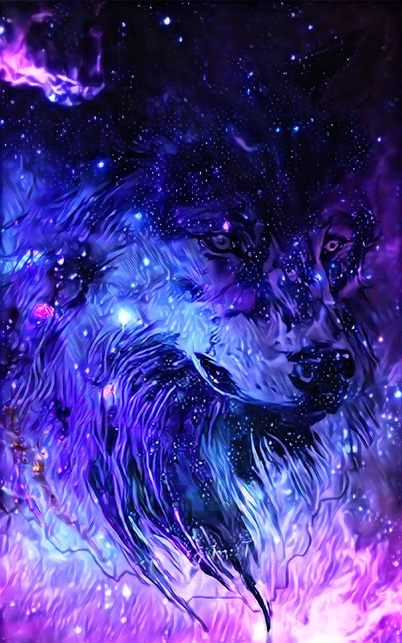 ภาพวาดดิจิทัลหมาป่ากาแล็กซีสีม่วง วอลเปเปอร์