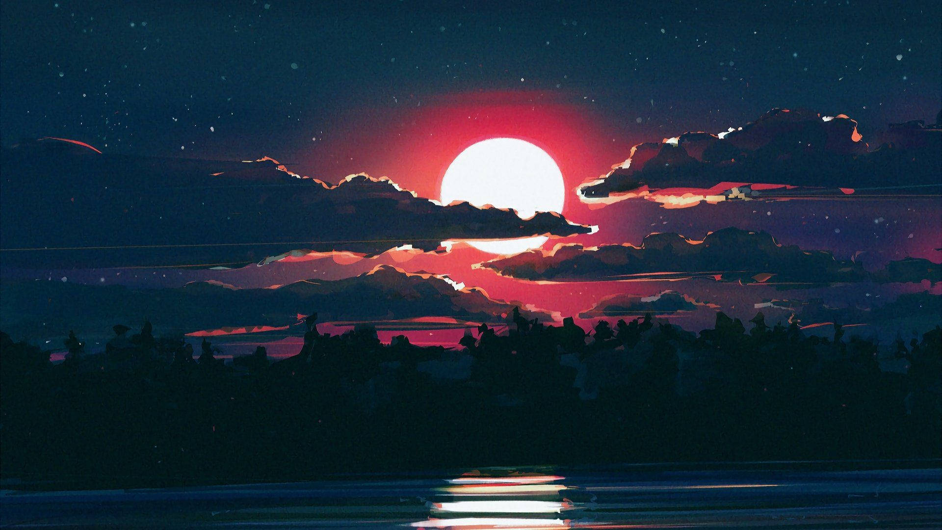 ภาพวาดดิจิทัลเงาพระจันทร์สวยงาม วอลเปเปอร์