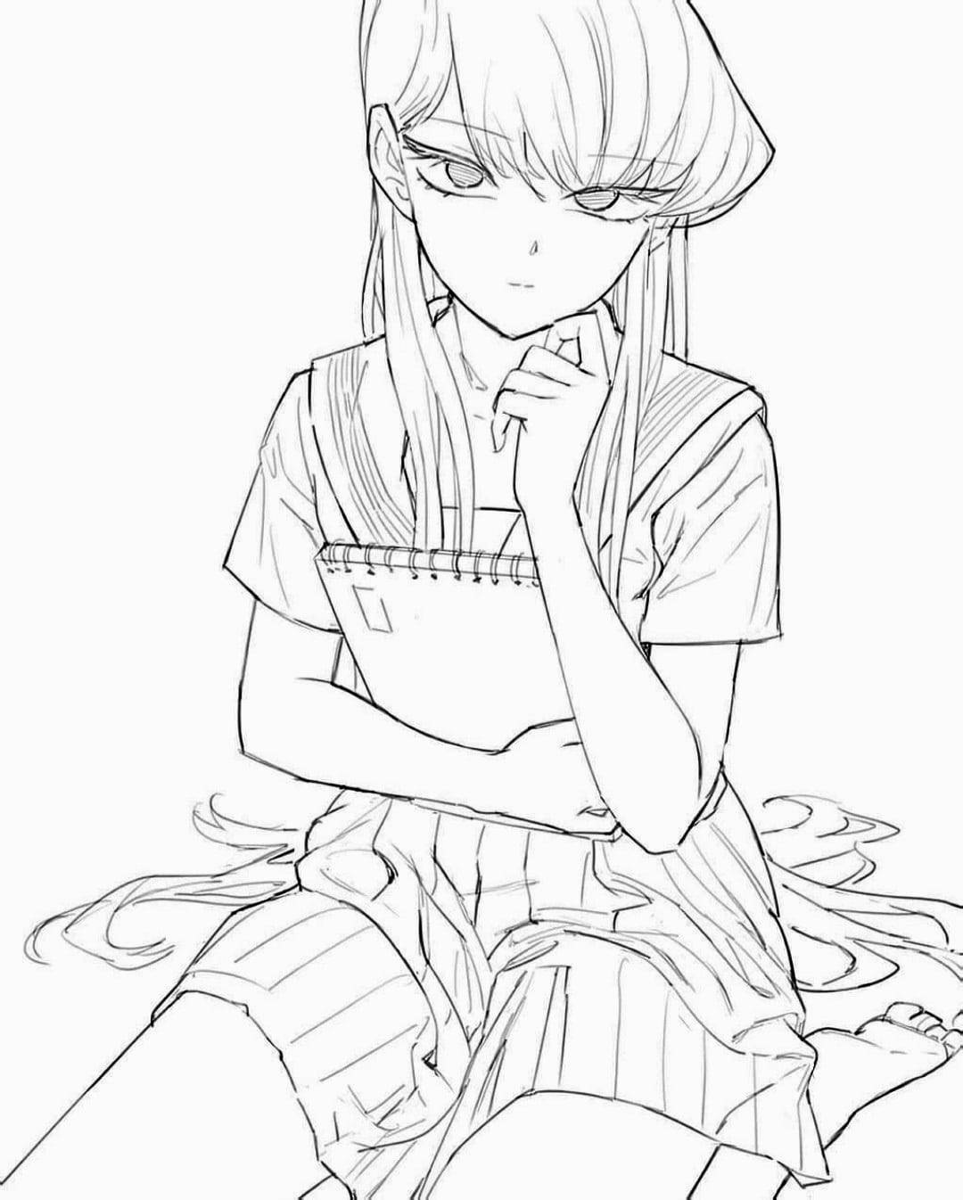 ภาพวาดดินสอสไตล์เรียบง่ายของโคมิซัง วอลเปเปอร์