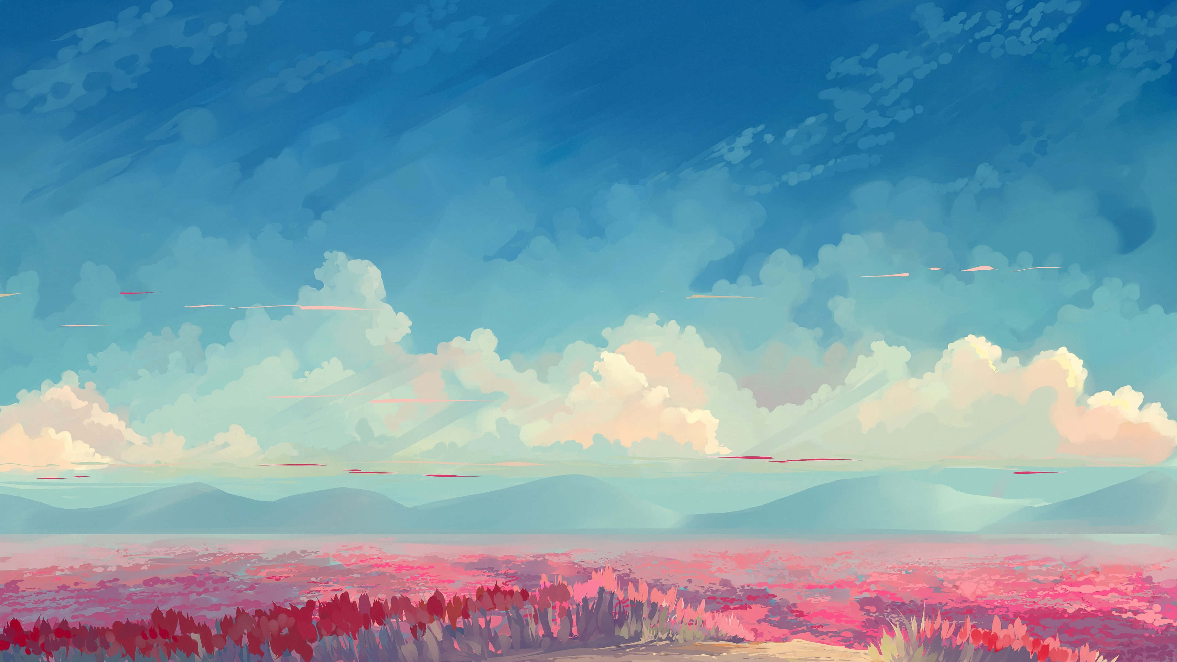 ภาพวาดทุ่งนากับเมฆ วอลเปเปอร์