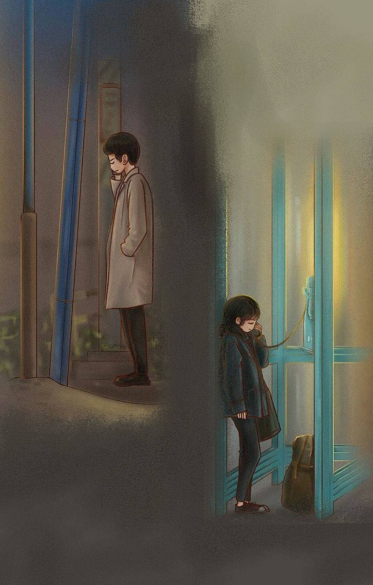 ภาพวาดน่ารักคู่รักทางไกล วอลเปเปอร์