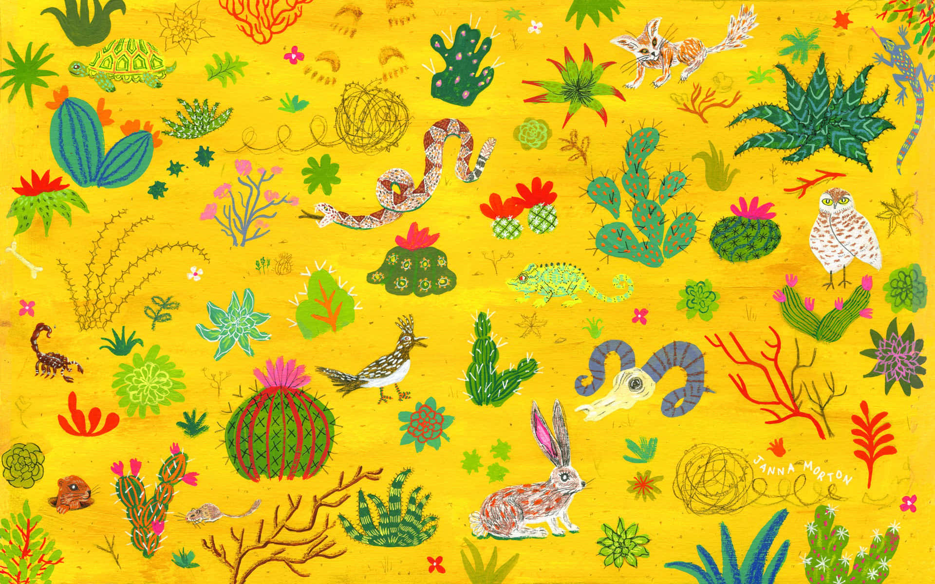 ภาพวาดลายกระบองเพชรสำหรับแล็ปท็อปสไตล์ Tumblr วอลเปเปอร์