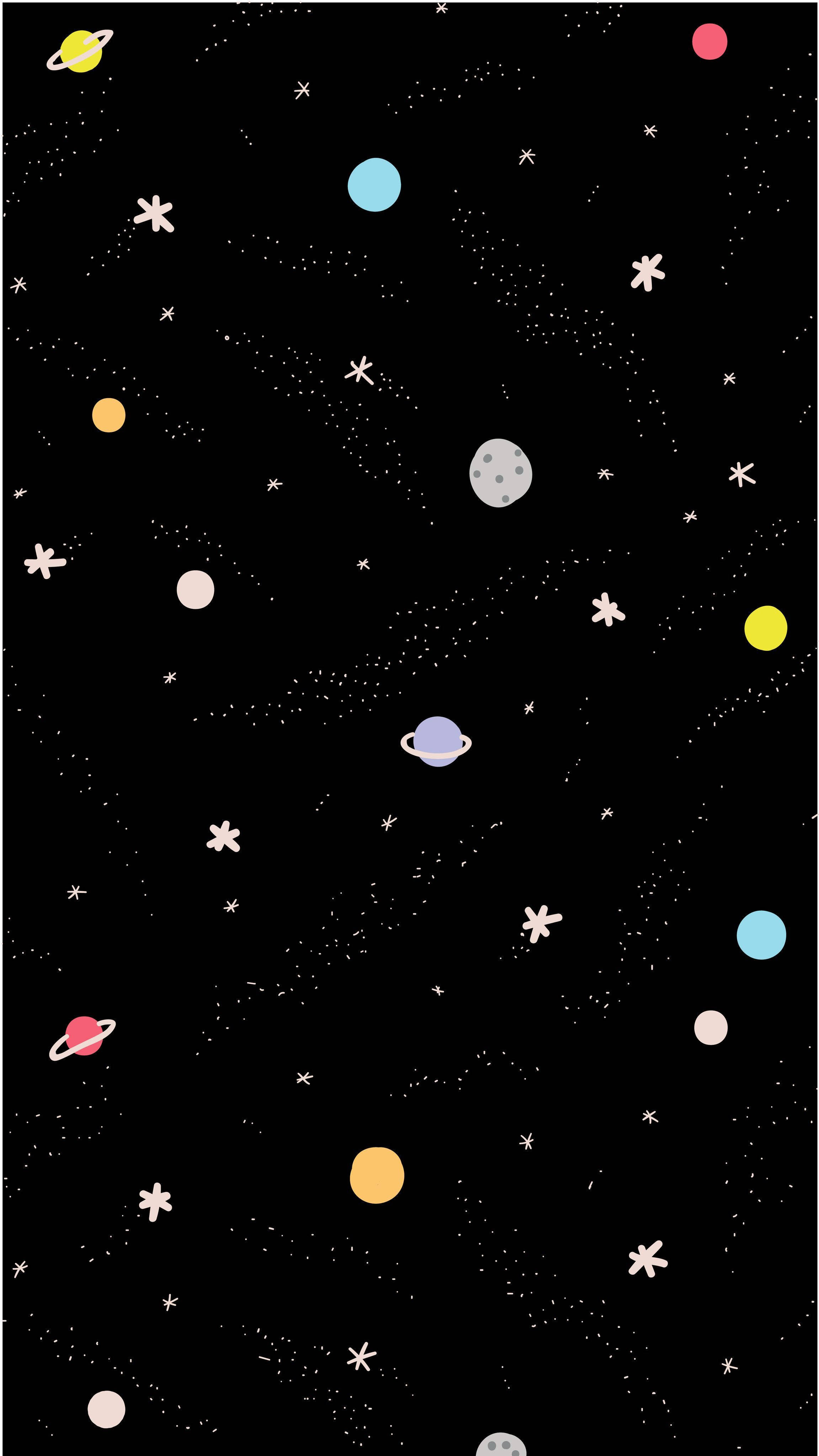 ภาพวาดลายเส้นดาวเคราะห์สไตล์อวกาศ วอลเปเปอร์
