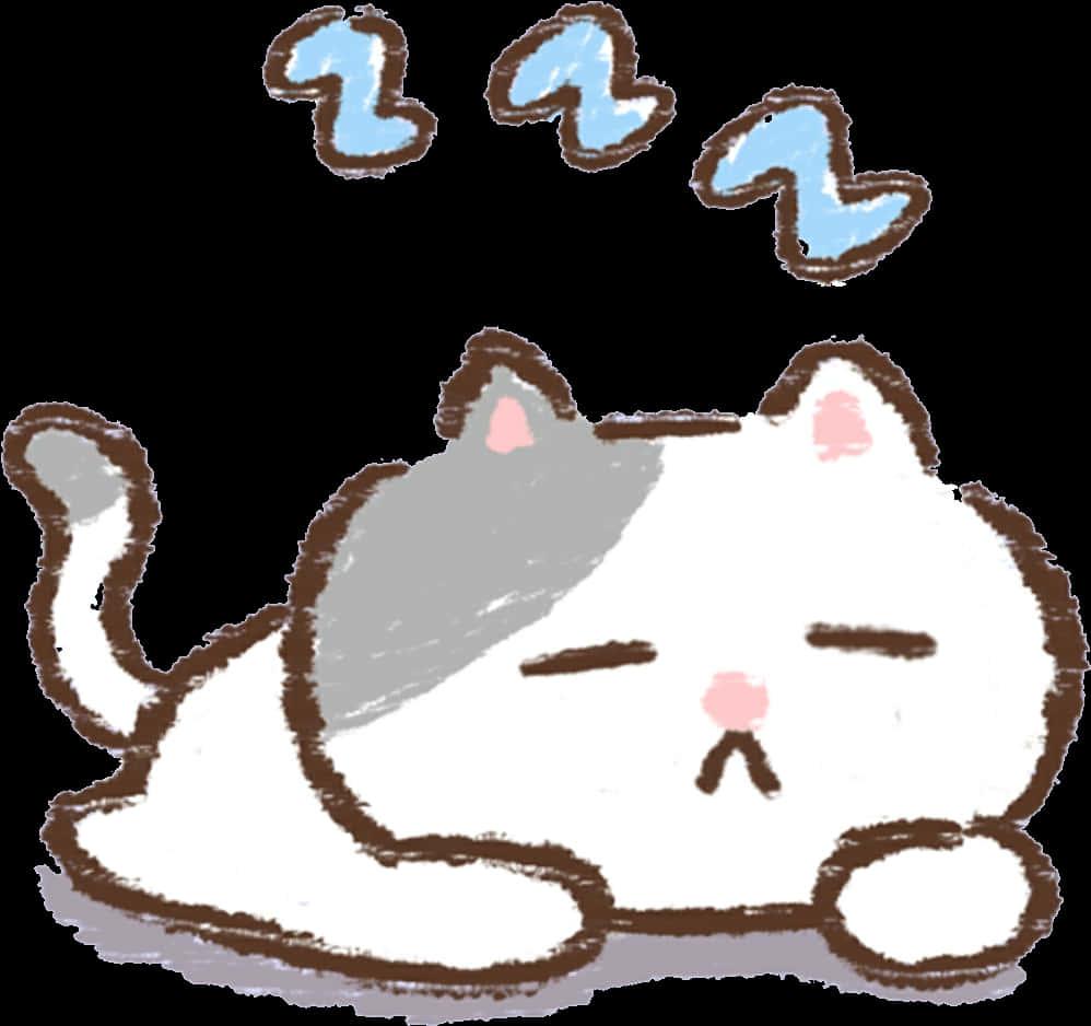 ภาพวาดลายเส้นแมวนอนหลับน่ารัก วอลเปเปอร์