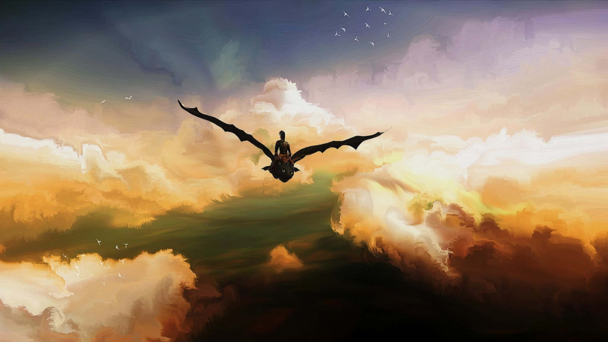 ภาพวาดสวยสไตล์ How To Train Your Dragon ขนาด 2048x1152 วอลเปเปอร์